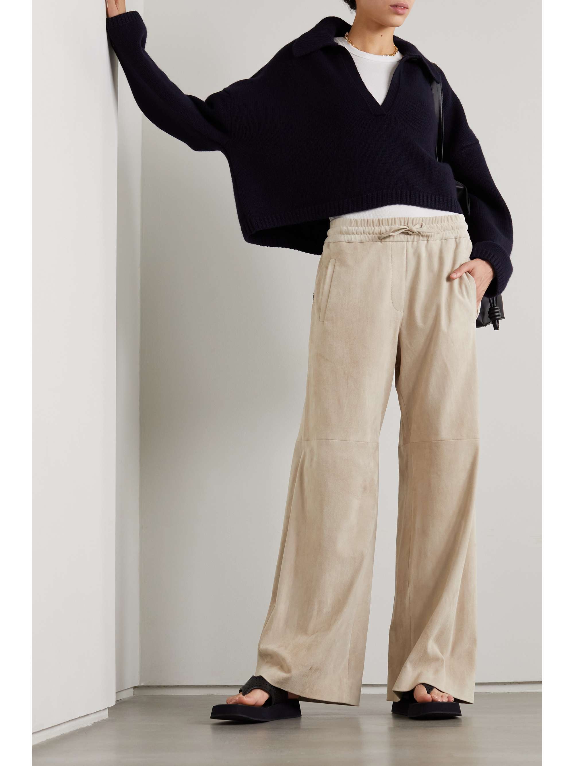 BRUNELLO CUCINELLI Suede wide-leg track pants