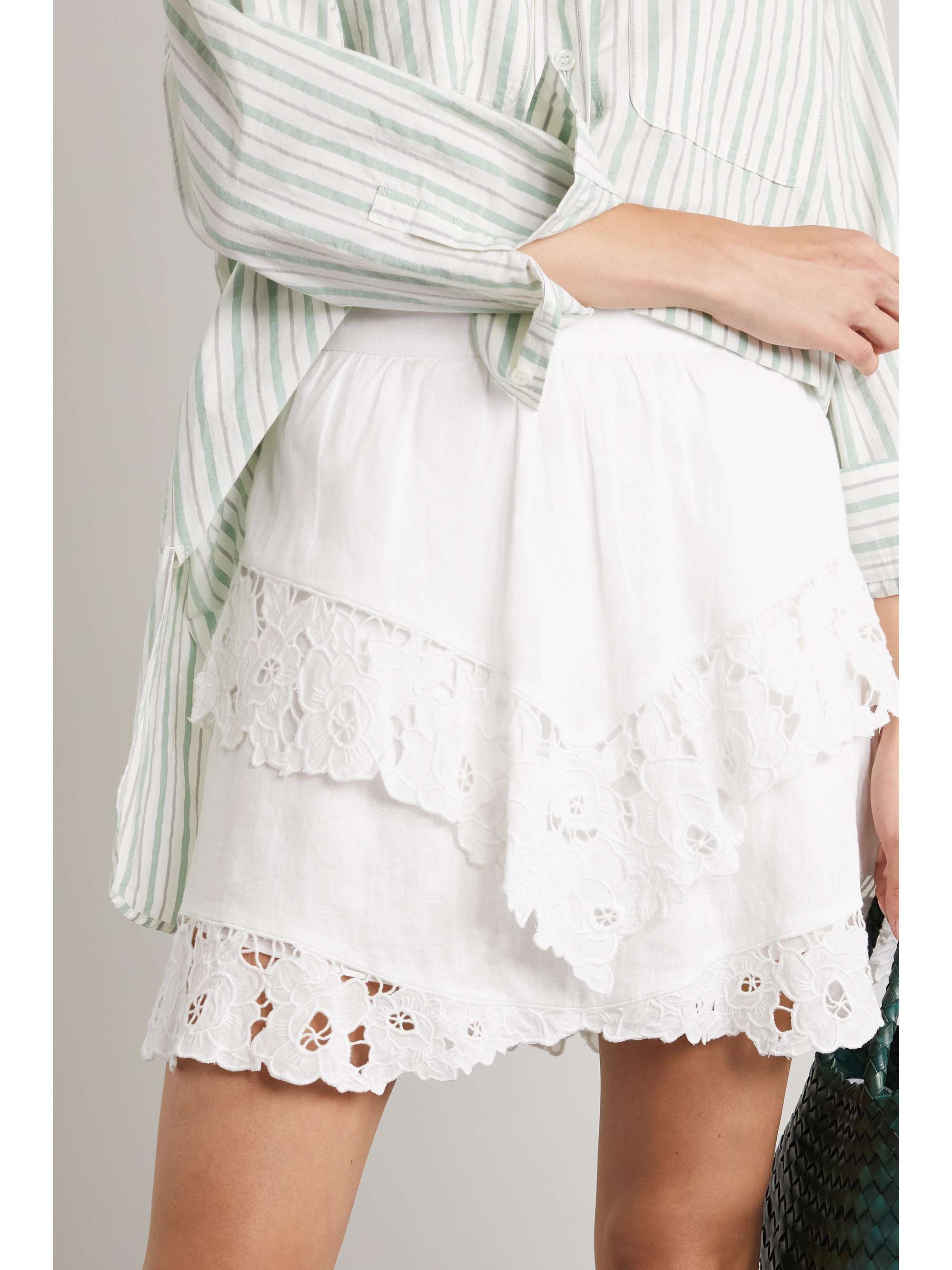 MARANT ÉTOILE Enali tiered lace-trimmed linen mini skirt