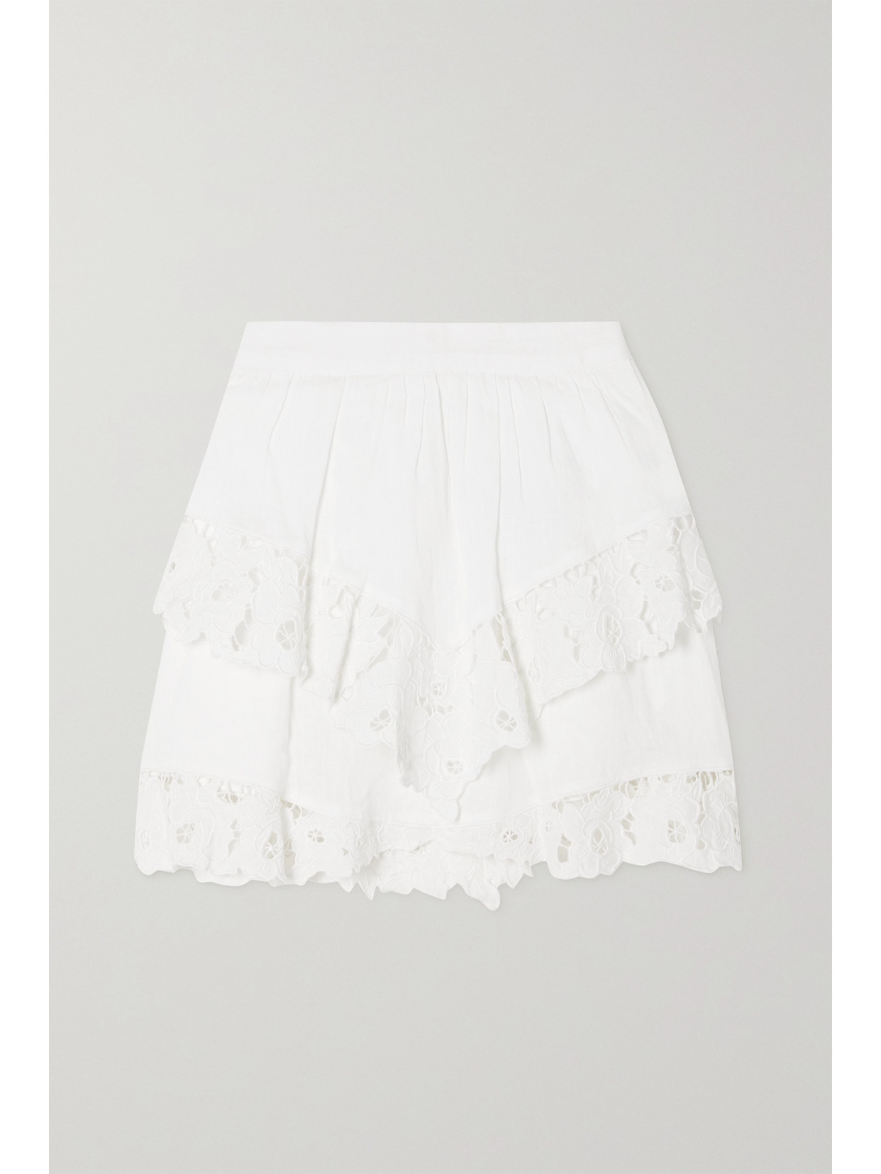 ISABEL MARANT ÉTOILE ENALI TIERED LACE-TRIMMED LINEN MINI SKIRT