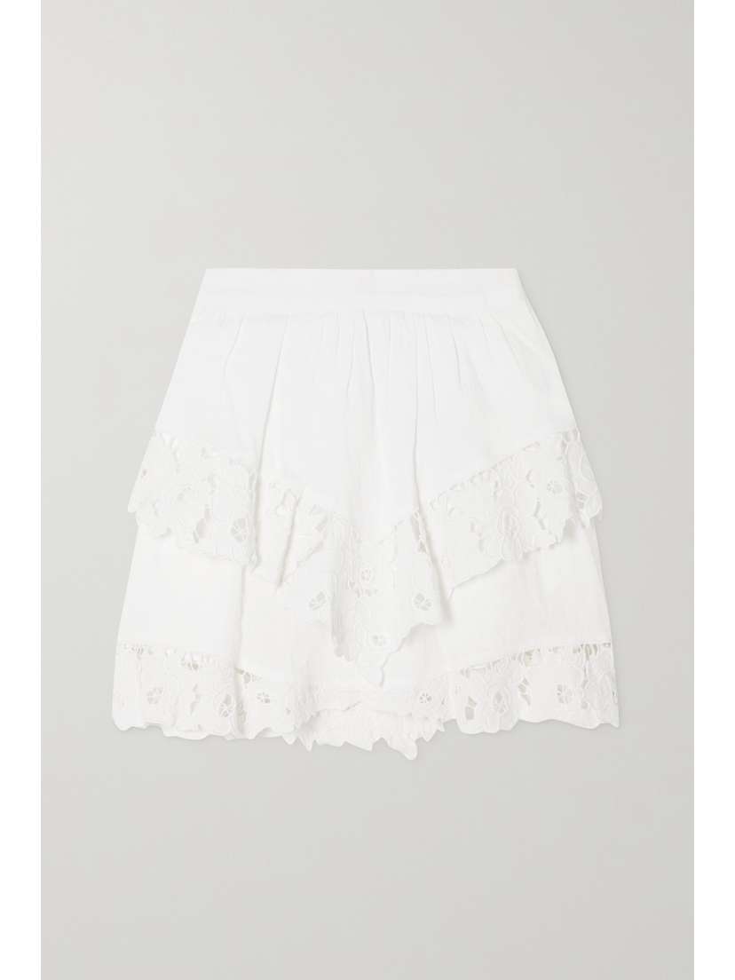 Marant Étoile Enali Tiered Lace-trimmed Linen Mini Skirt