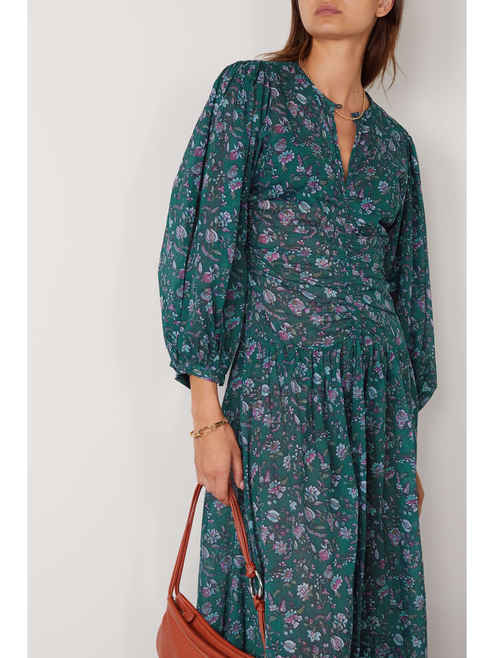 MARANT ÉTOILE Mariana gathered floral-print cotton-voile midi dress