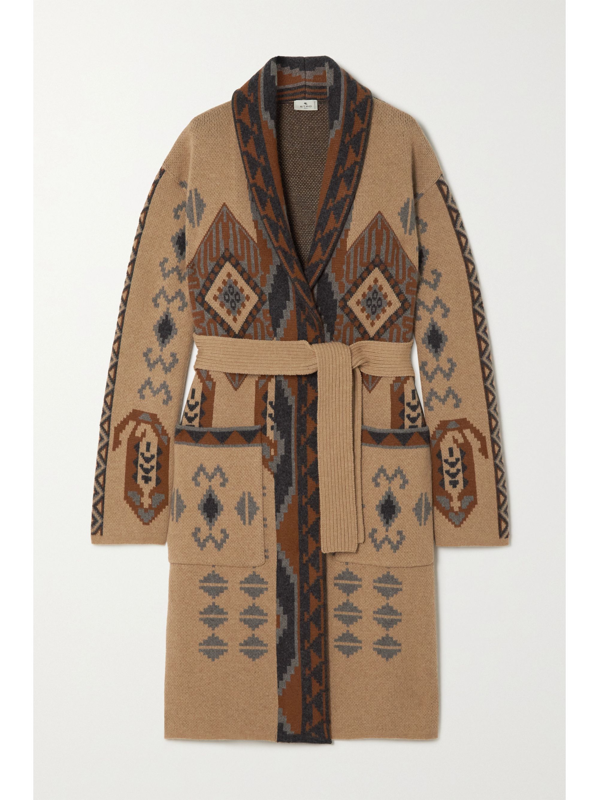 camel belted cardigan