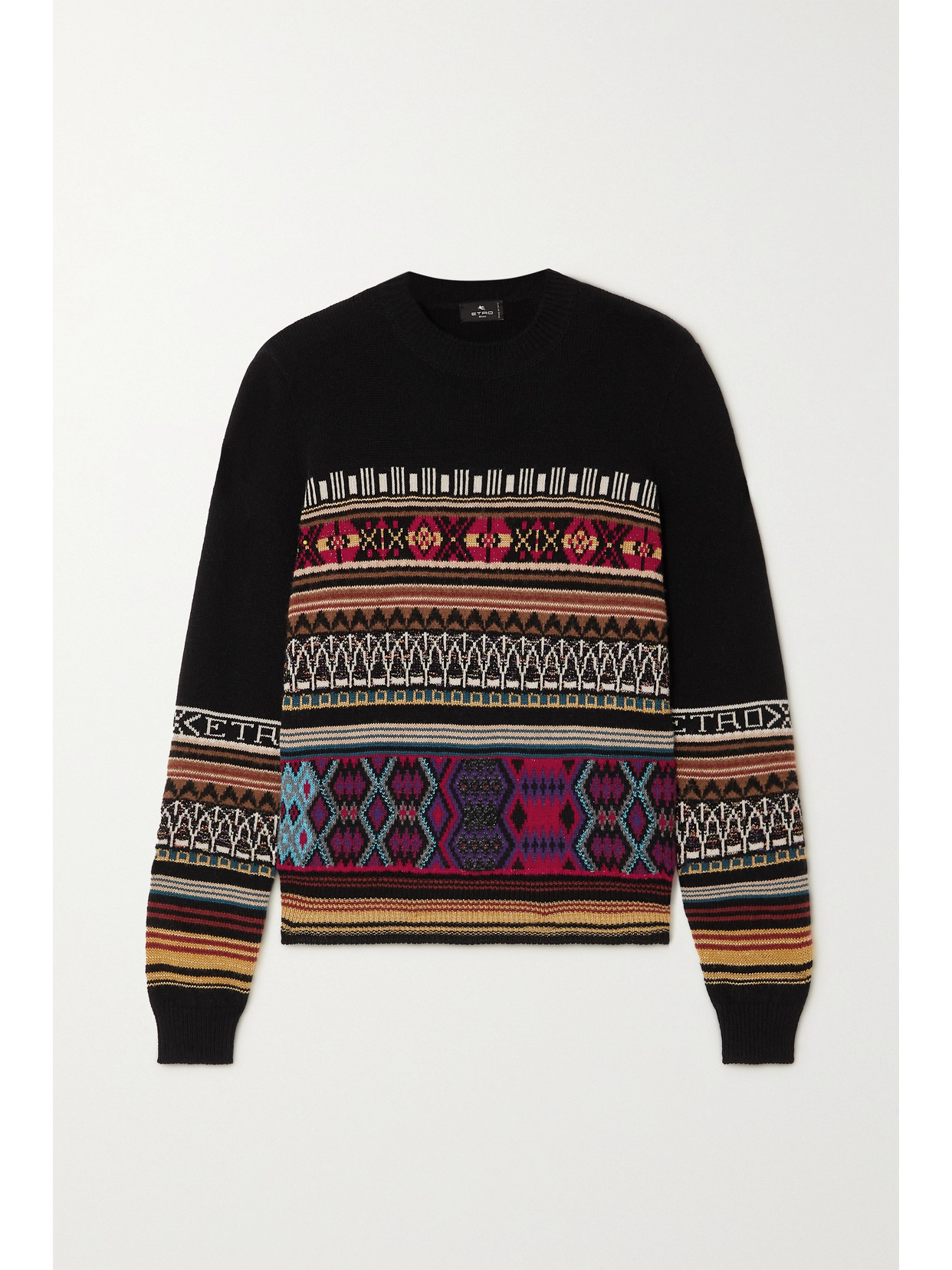 Etro Metallic Fair Isle Wool-blend Sweater In Black