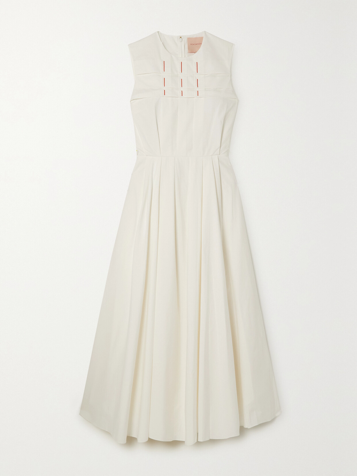ROKSANDA YUZU EMBROIDERED PLEATED COTTON-POPLIN MIDI DRESS
