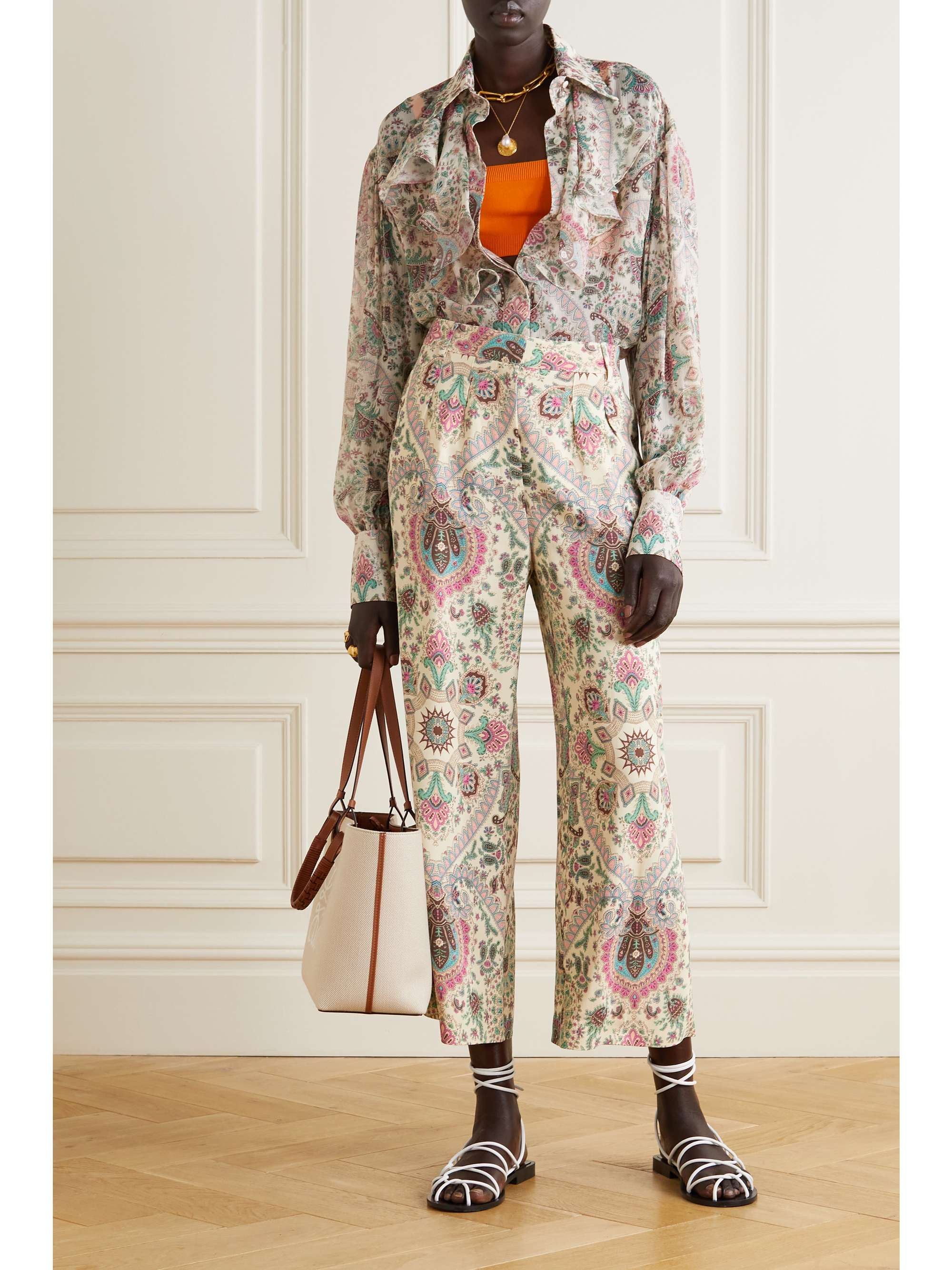 Ivory Paisley-print crepe wide-leg 