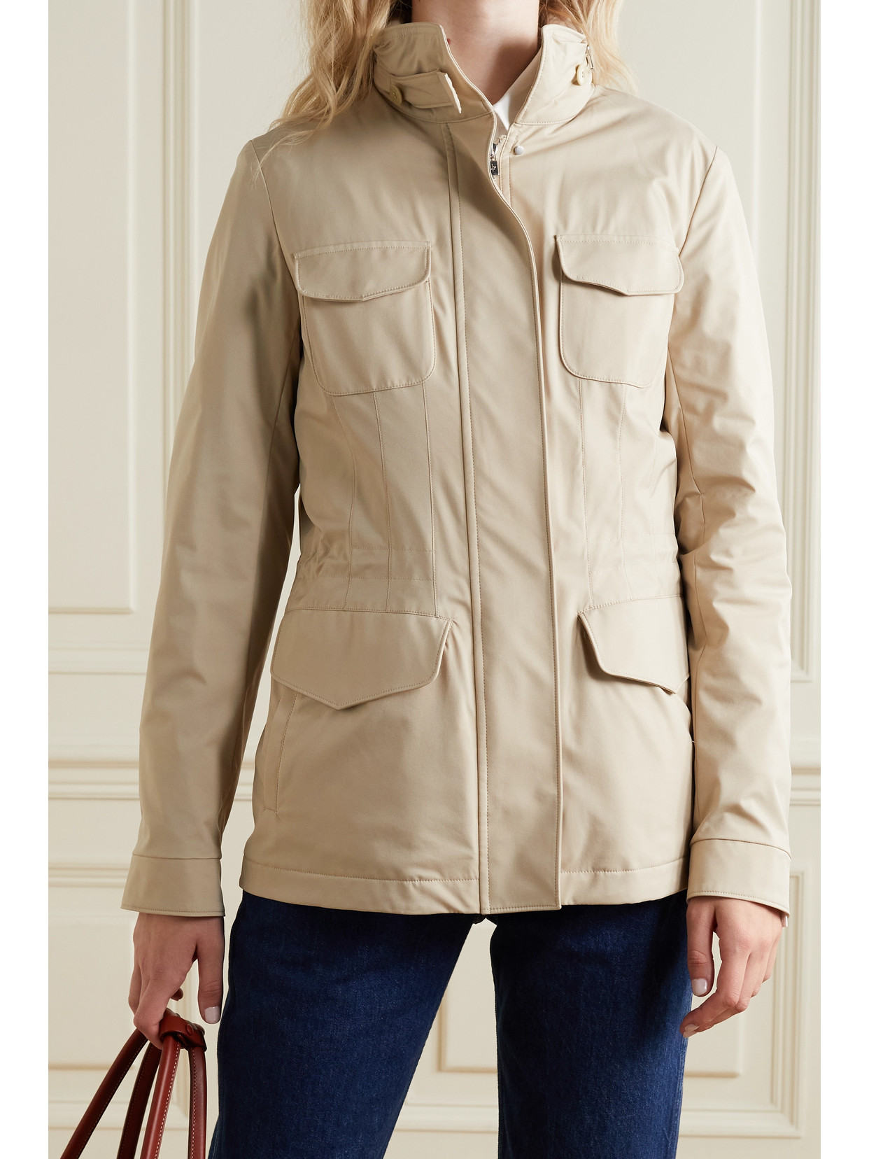 Loro Piana Casual Jacket With Adjustable Waist And Front Pockets In Neutral