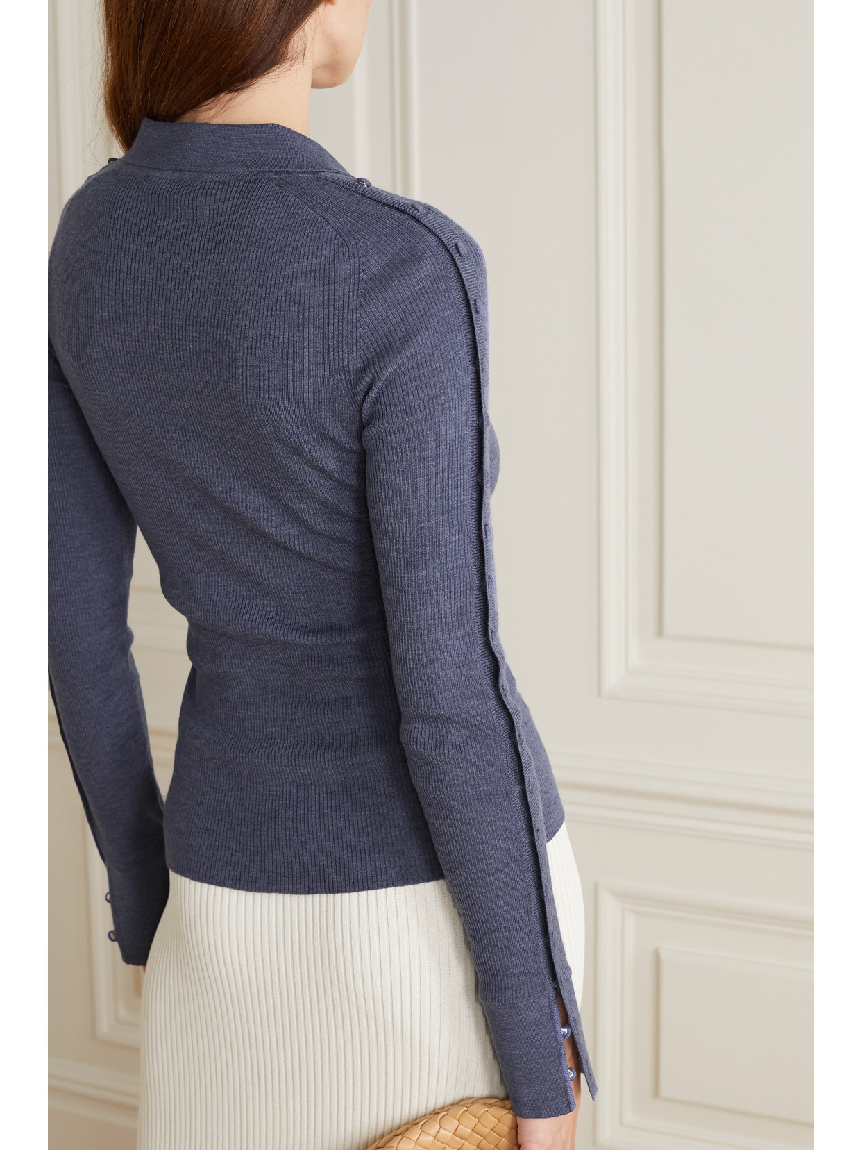 Altuzarra Hill Button-detailed Ribbed Wool-blend Shirt In Blue