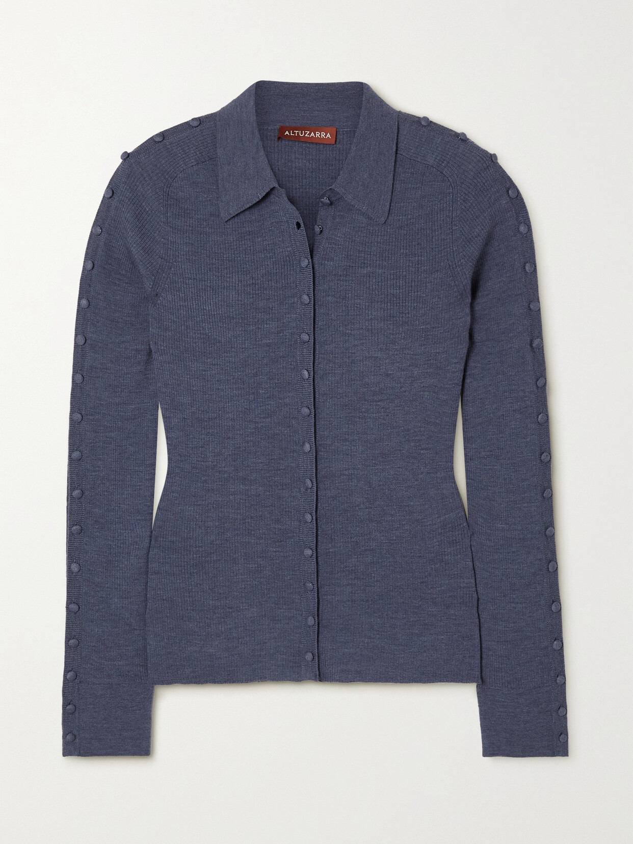 Altuzarra Hill Button-detailed Ribbed Wool-blend Shirt In Blue