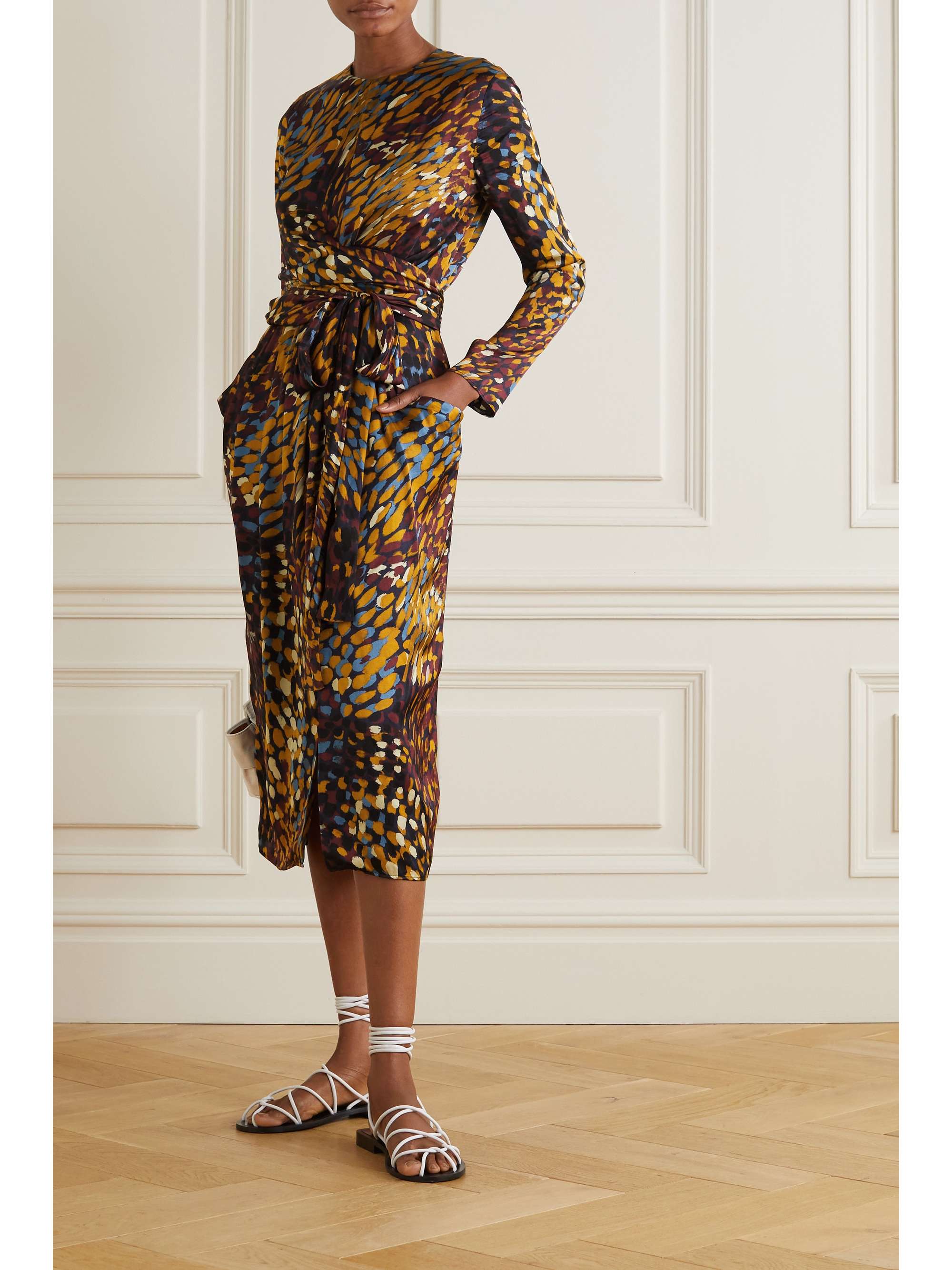 ALTUZARRA Tippi gathered printed satin midi dress