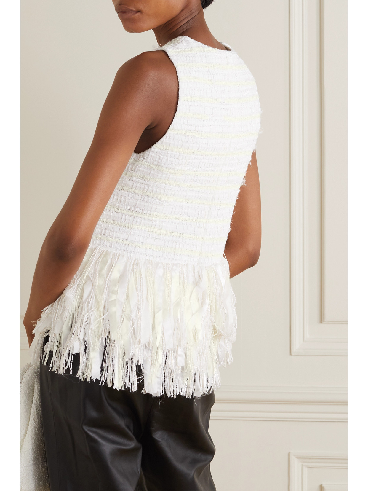 Shop Altuzarra Mathis Fringed Bouclé-tweed Peplum Top In Ivory