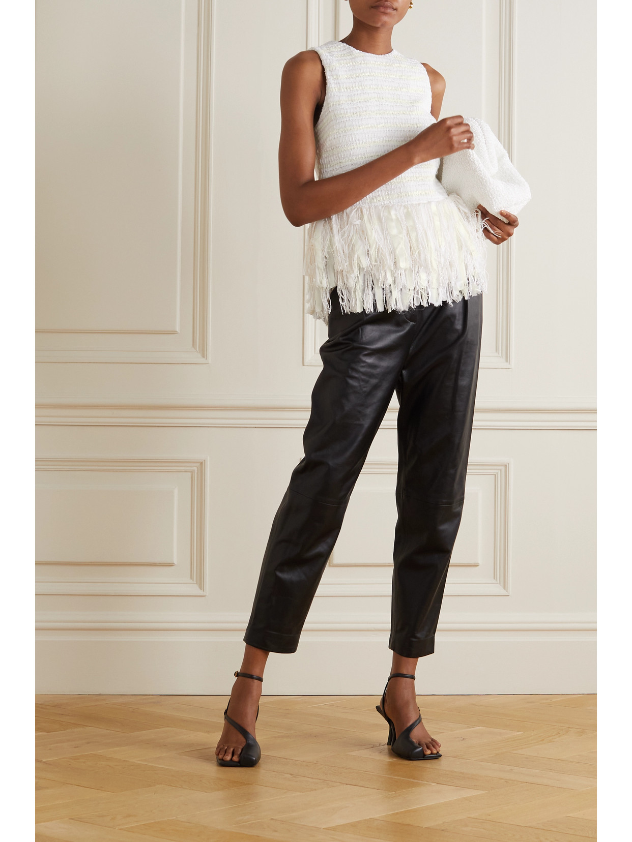 Shop Altuzarra Mathis Fringed Bouclé-tweed Peplum Top In Ivory