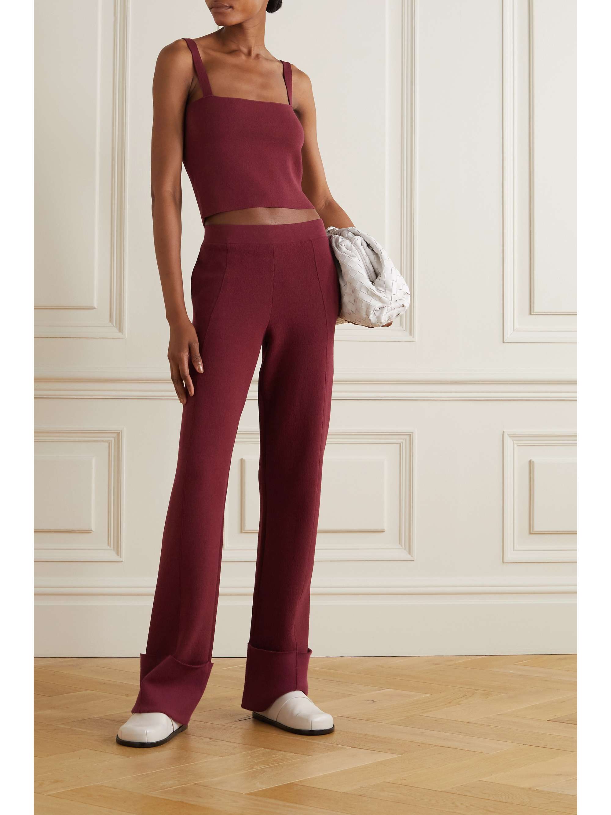 Burgundy Jordan stretch-knit wide-leg 