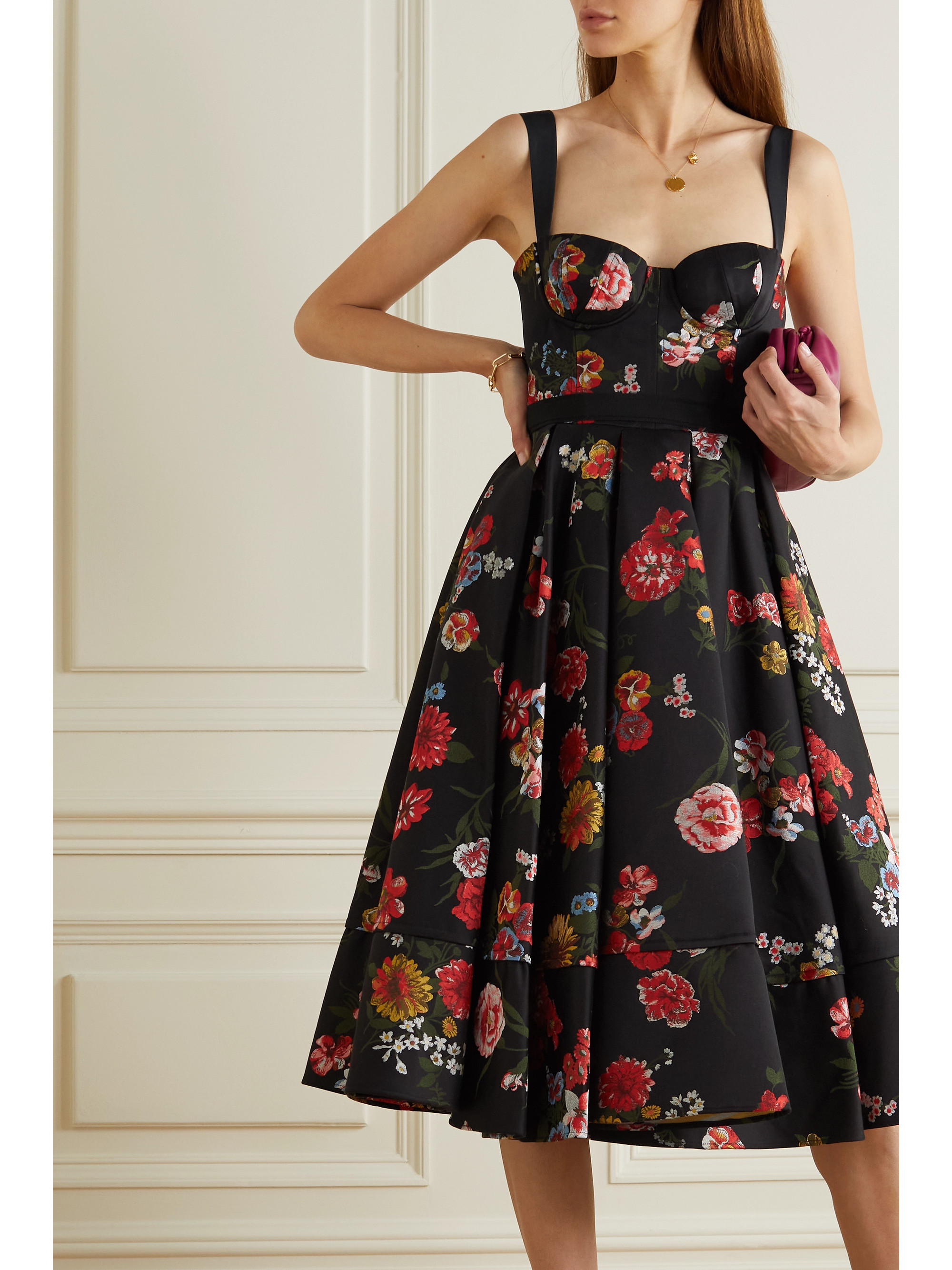 BROCK COLLECTION Tessa faille-trimmed pleated floral-jacquard midi dress