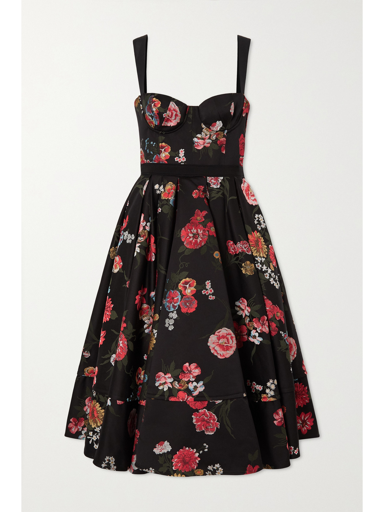 Brock Collection - Tessa Faille-trimmed Pleated Floral-jacquard Midi Dress - Black