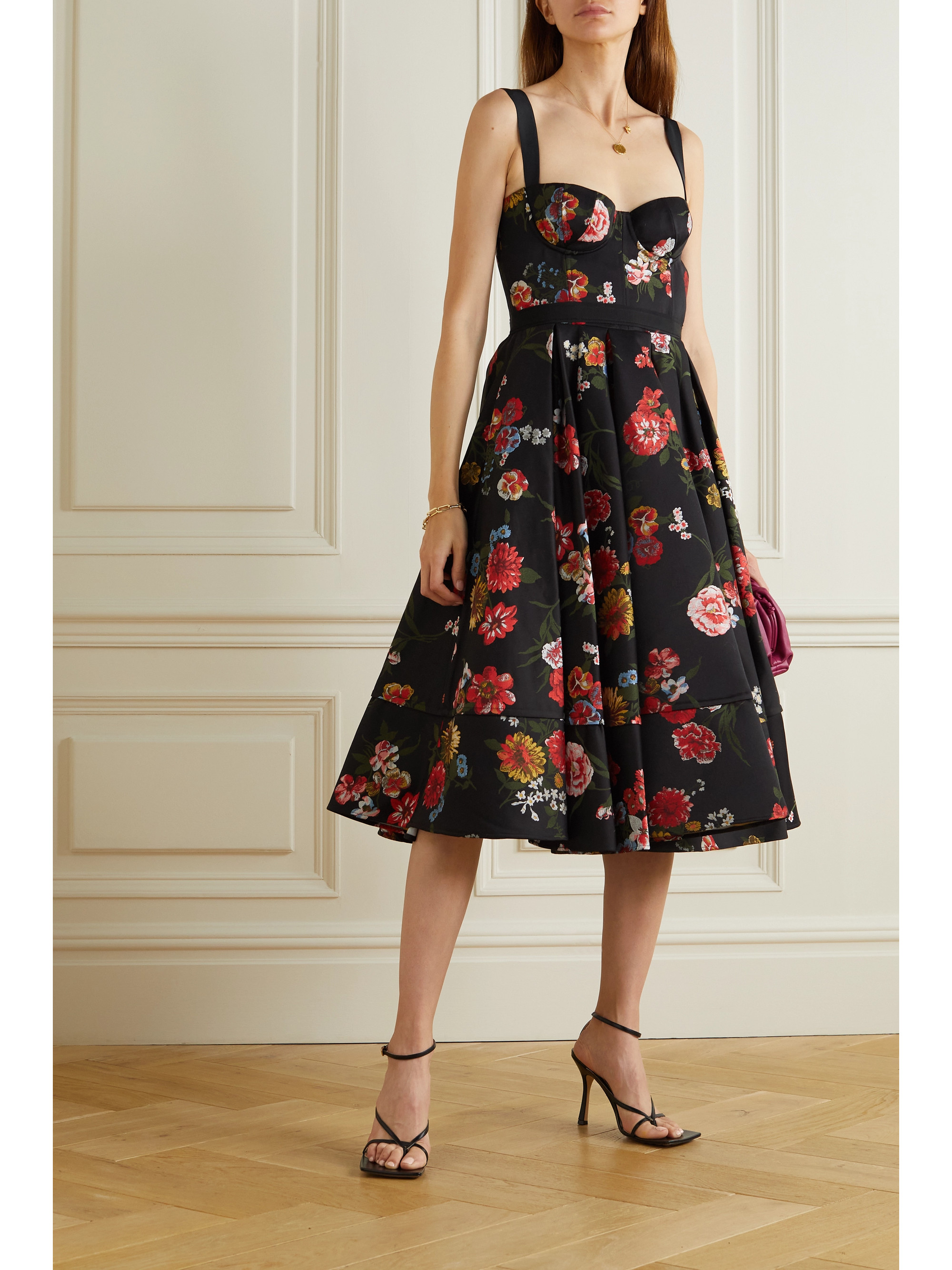 BROCK COLLECTION Tessa faille-trimmed pleated floral-jacquard midi dress