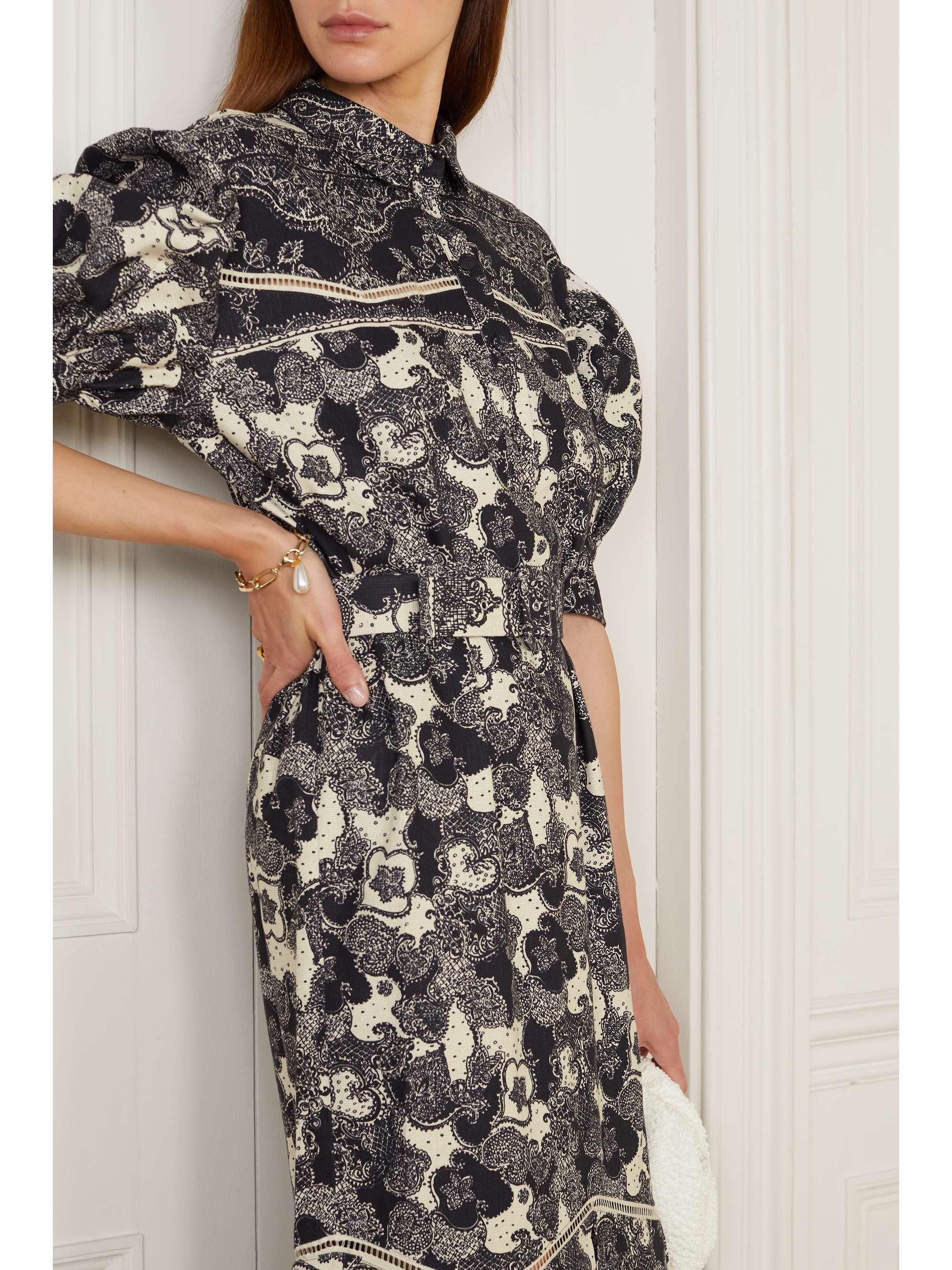 BROCK COLLECTION Teodosia pleated printed linen and cotton-blend shirt dress