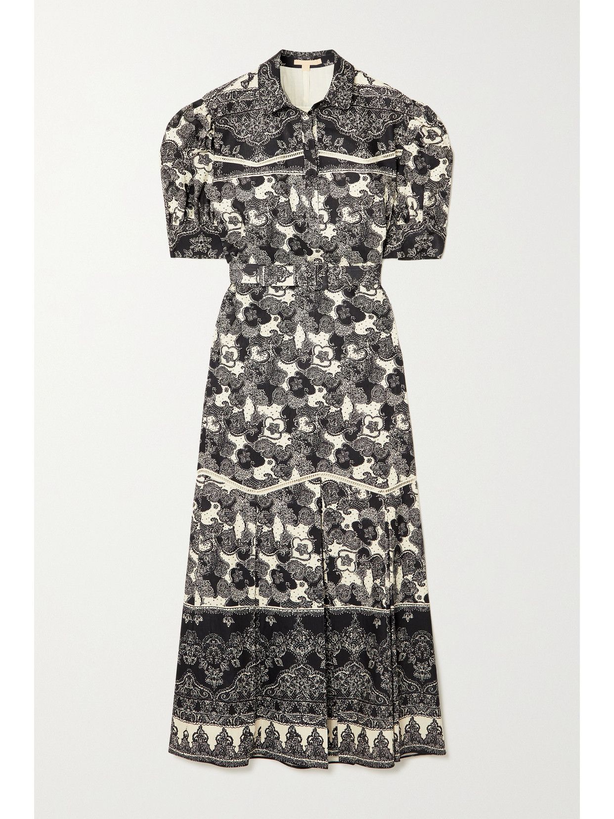Brock Collection Teodosia Pleated Printed Linen And Cotton-blend Shirt Dress In Black