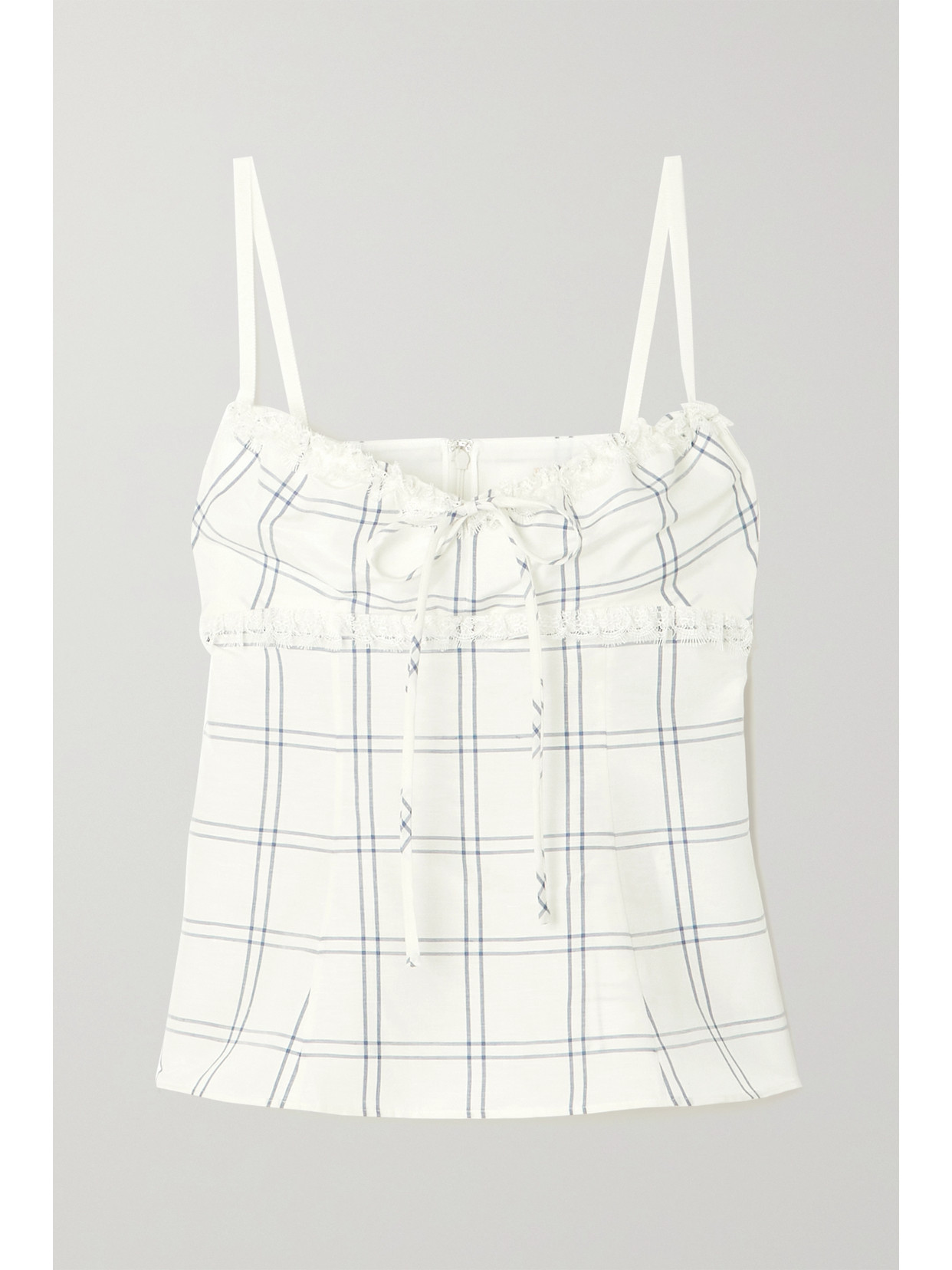 Brock Collection - Chantilly Lace-trimmed Checked Linen And Silk-blend Top - White