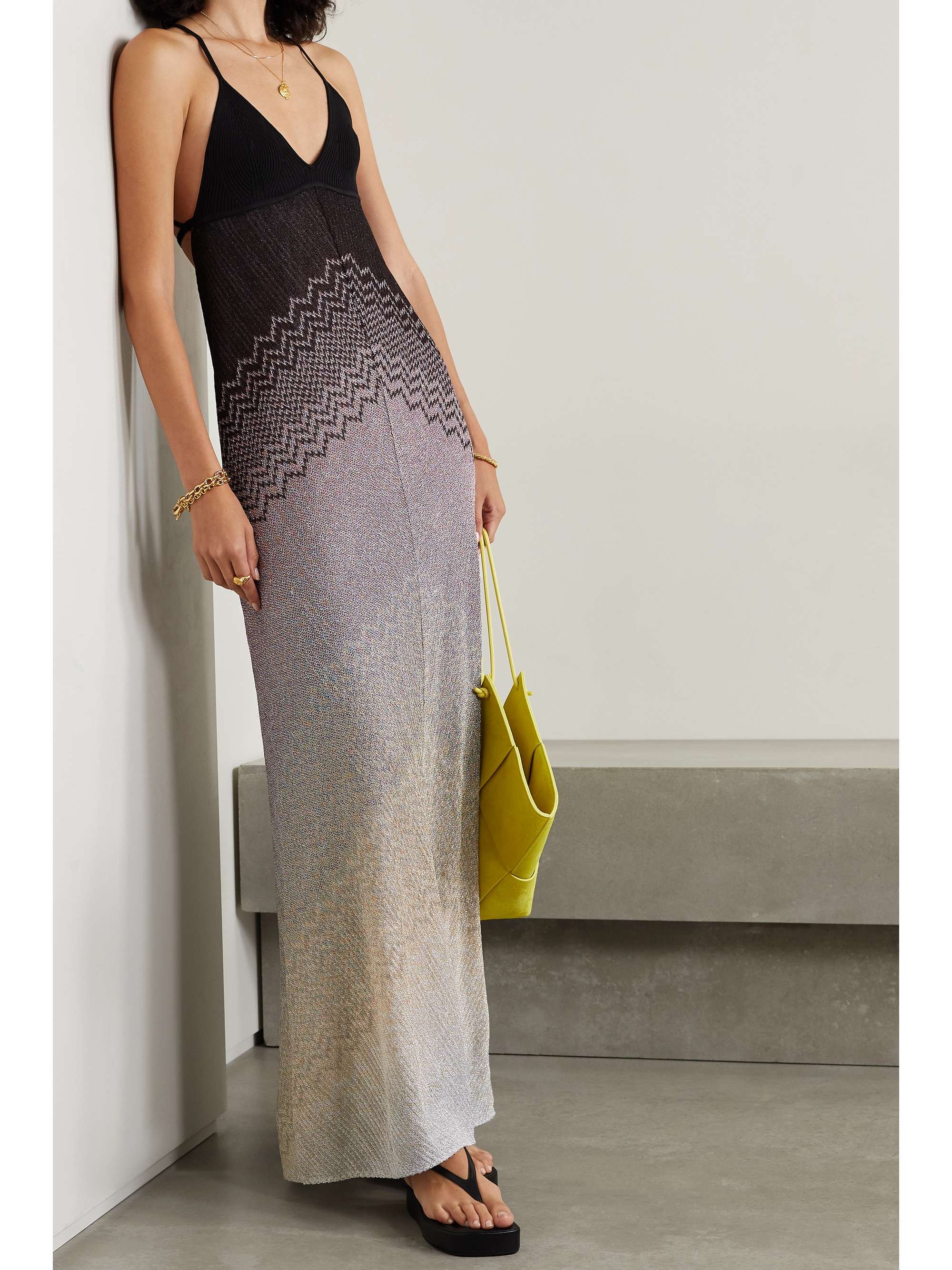MISSONI Openback metallic crochetknit maxi dress NETAPORTER