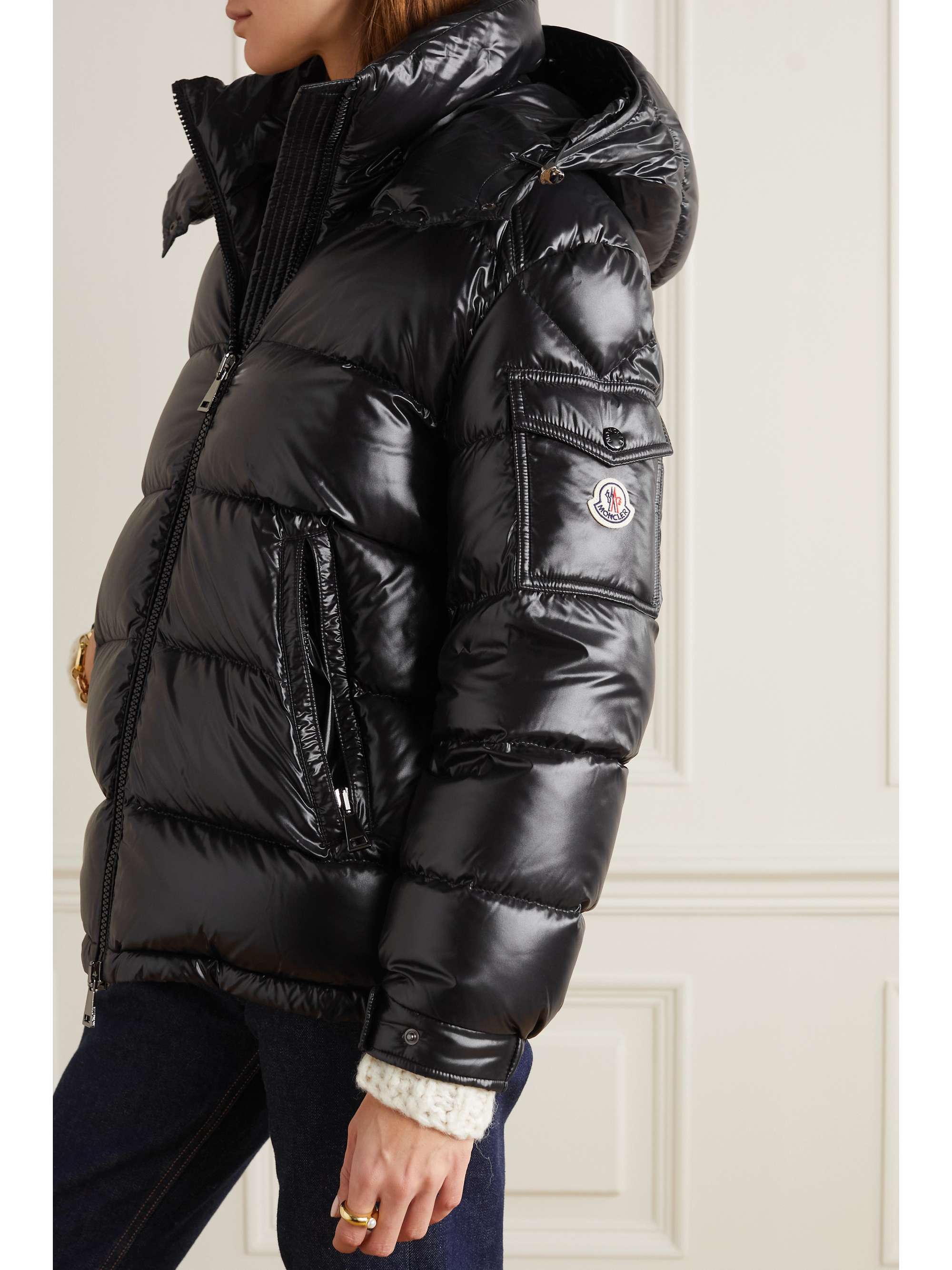 MONCLER Fustet hooded two-tone quilted glossed-shell down jacket