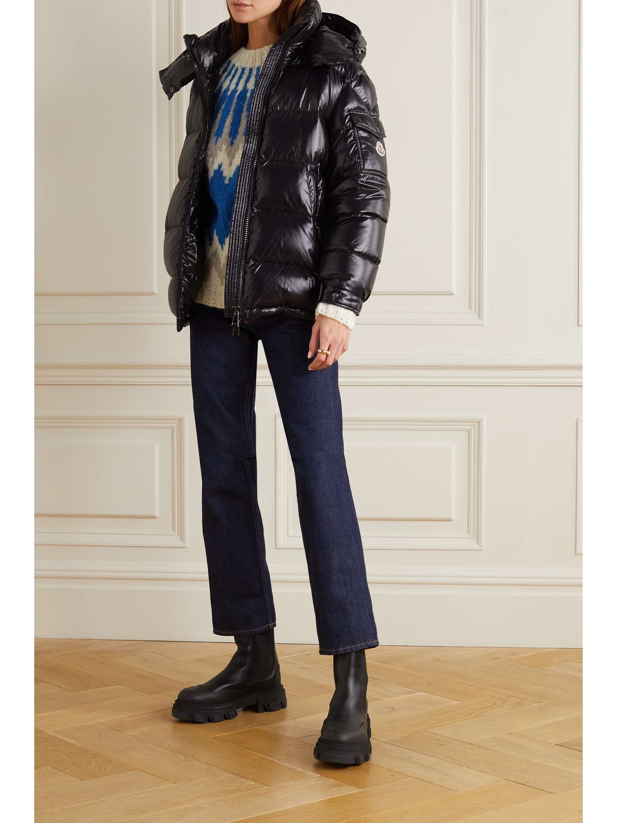 MONCLER Fustet hooded two-tone quilted glossed-shell down jacket