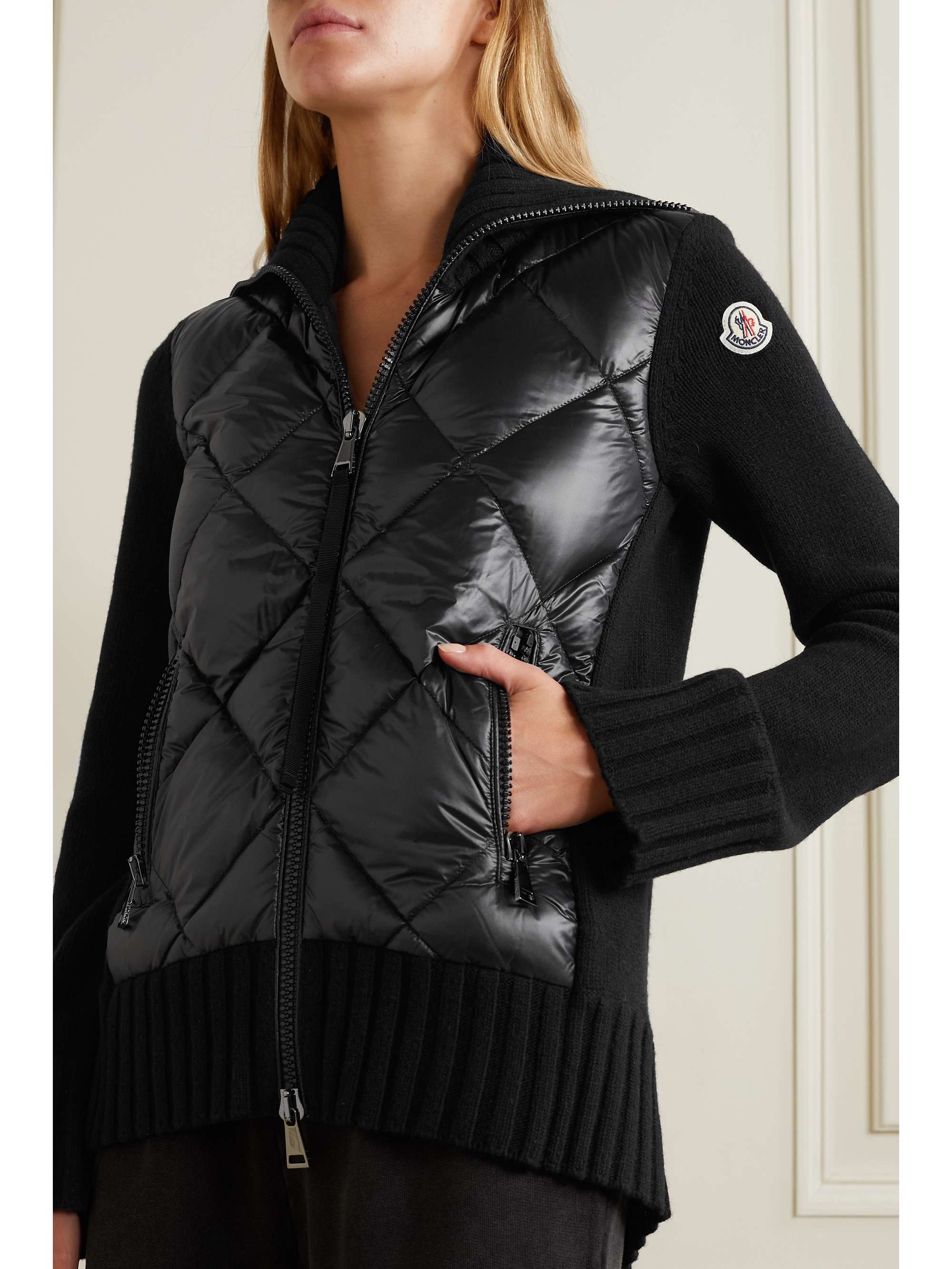 MONCLER Quilted shell down and wool cardigan