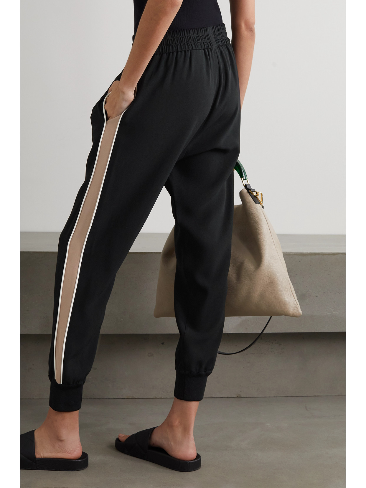 MONCLER PANELED CREPE TRACK PANTS 