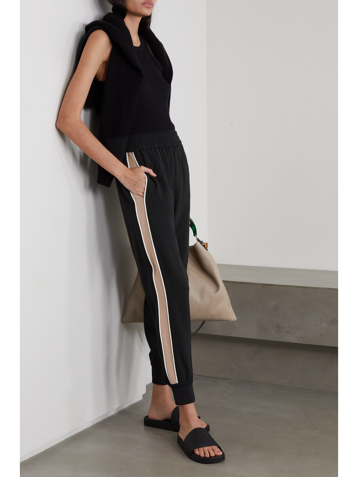 MONCLER PANELED CREPE TRACK PANTS 