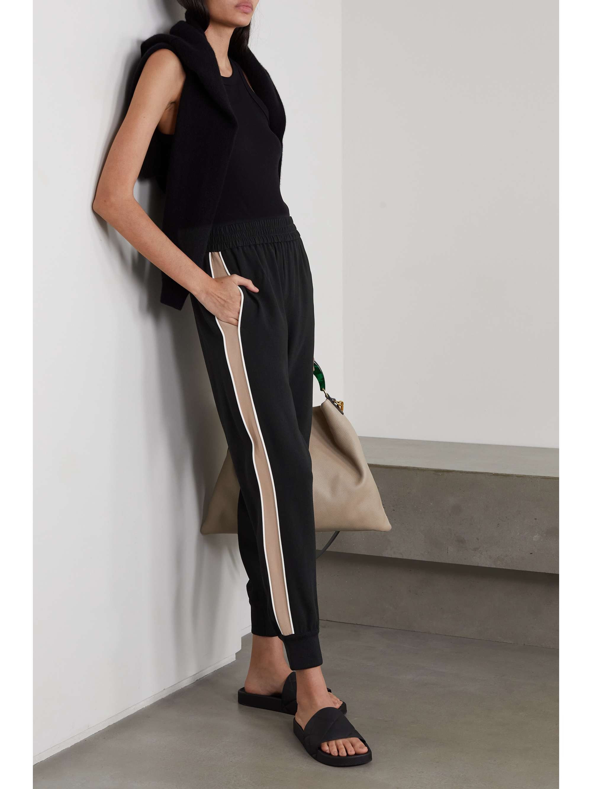 MONCLER Paneled crepe track pants