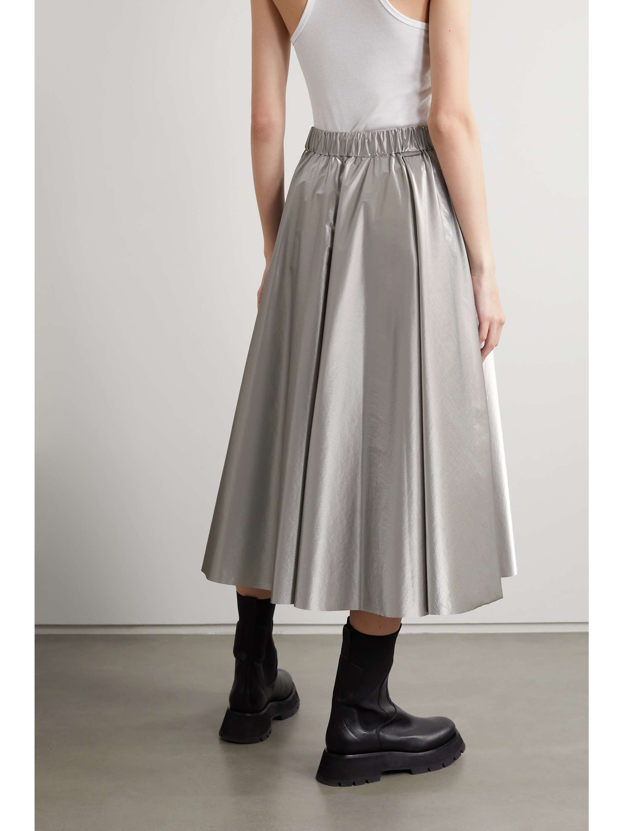 MONCLER Pleated metallic shell midi skirt