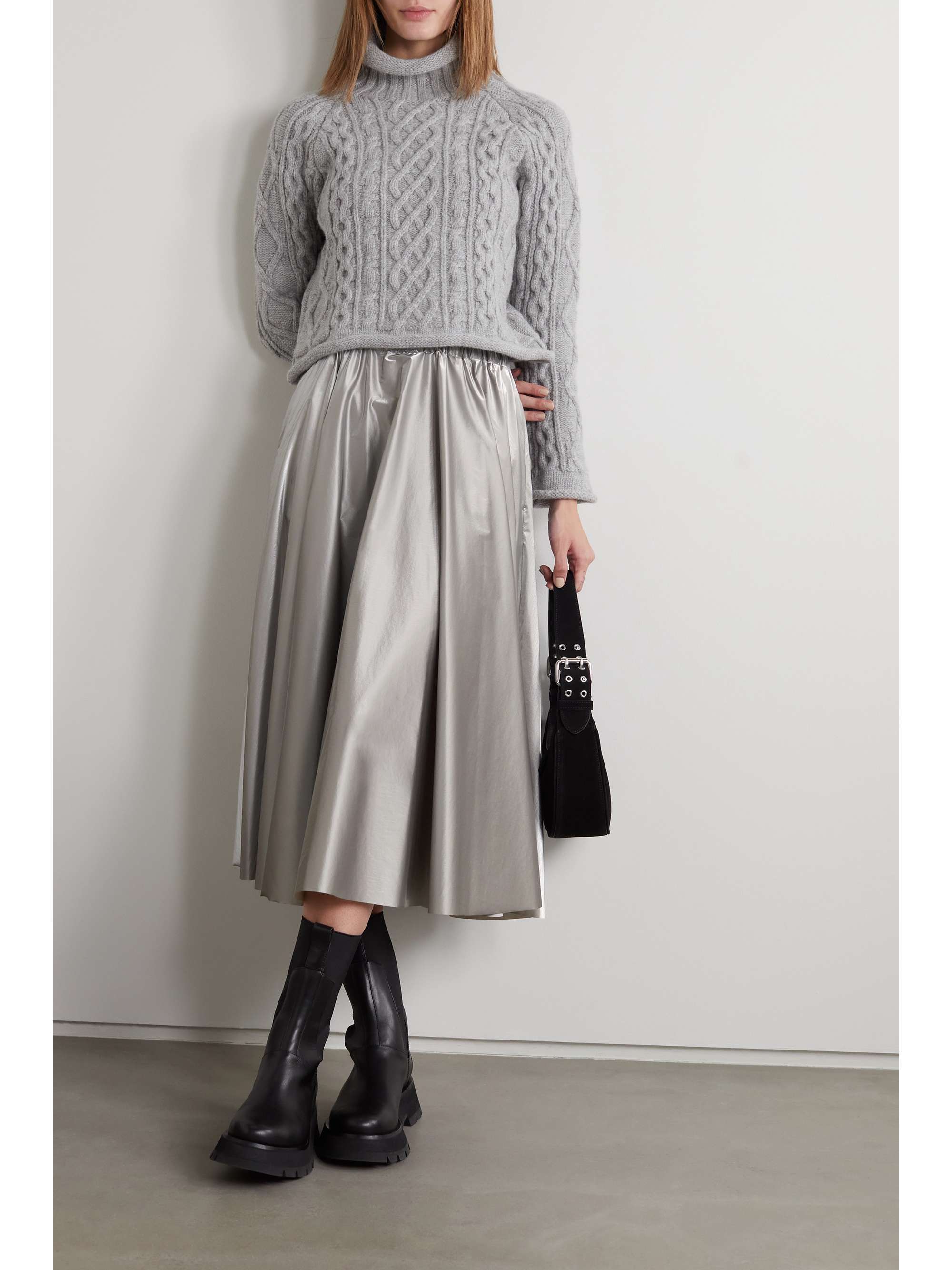 MONCLER Pleated metallic shell midi skirt