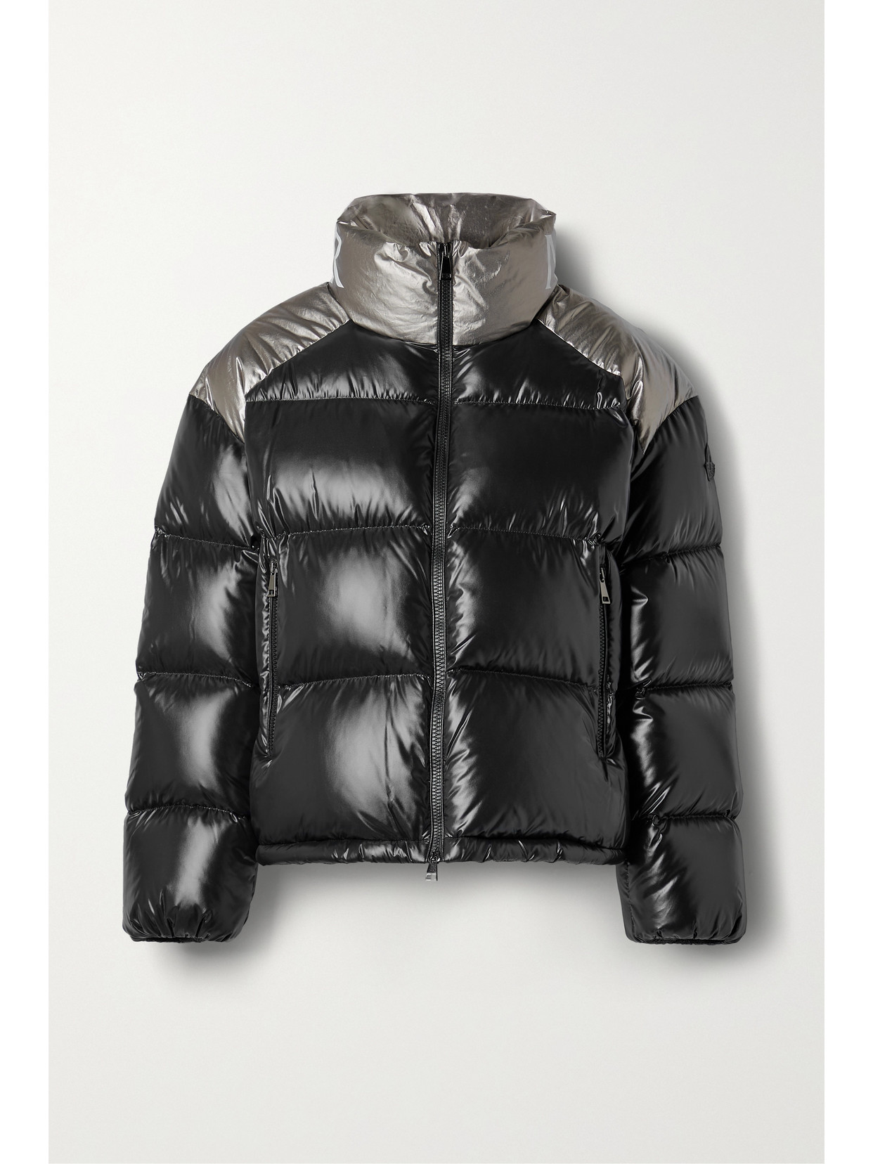 Moncler Cuscute Metallic Collar Down Puffer Jacket In Black