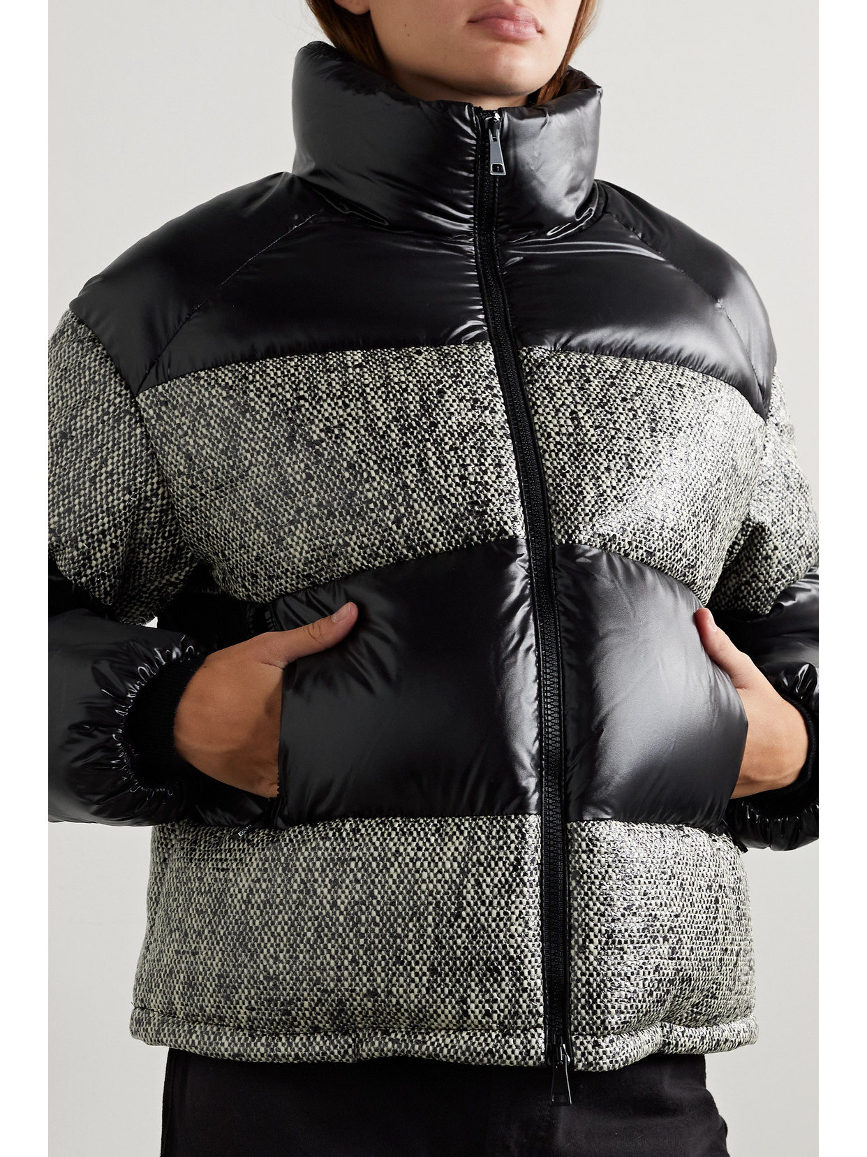 Moncler Erine Quilted Coated-tweed And Shell Down Jacket In Black
