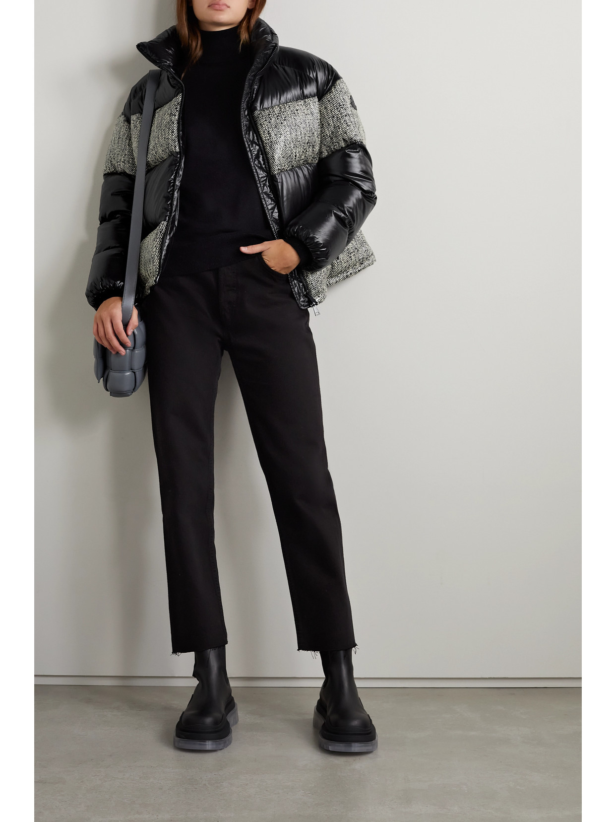 Moncler Erine Quilted Coated-tweed And Shell Down Jacket In Black