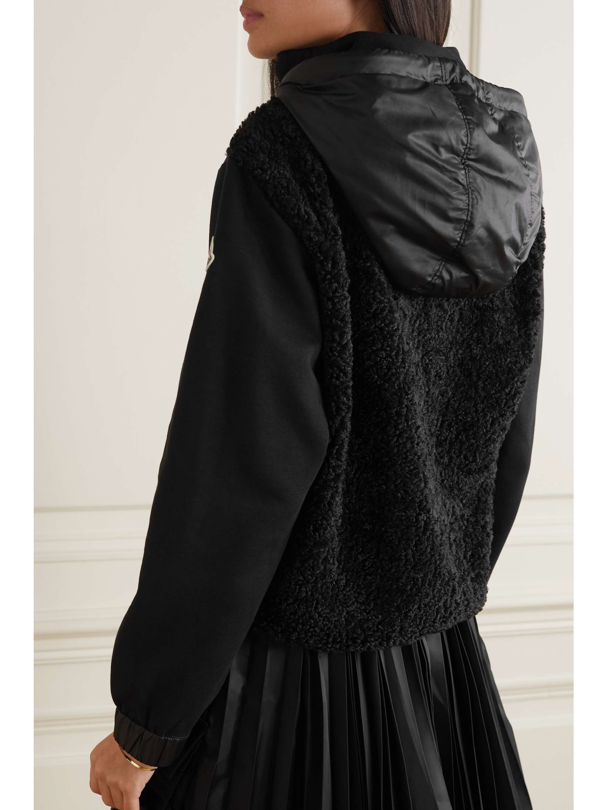 MONCLER Paneled cotton-blend jersey and quilted shell down hoodie