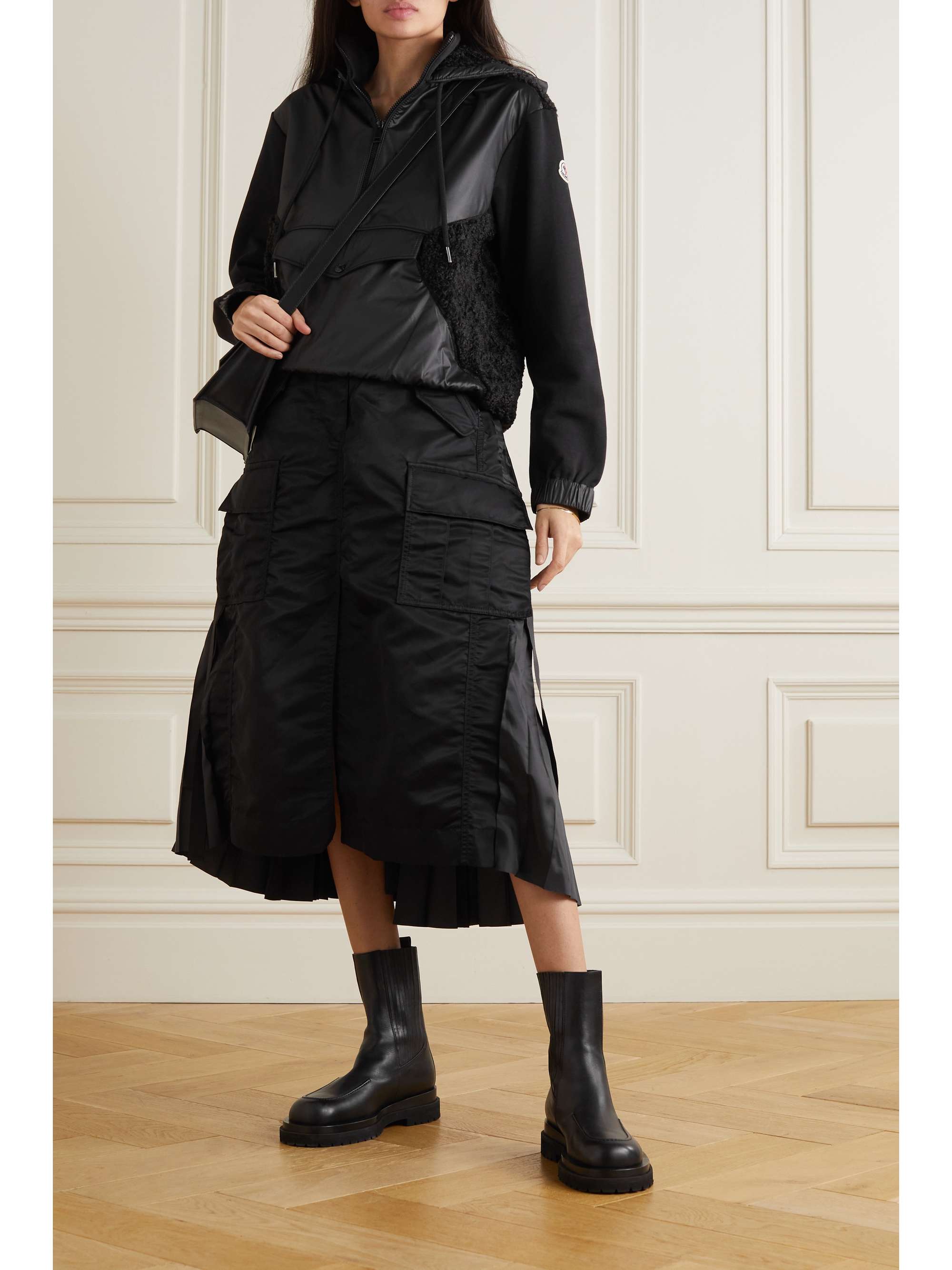 MONCLER Paneled cotton-blend jersey and quilted shell down hoodie