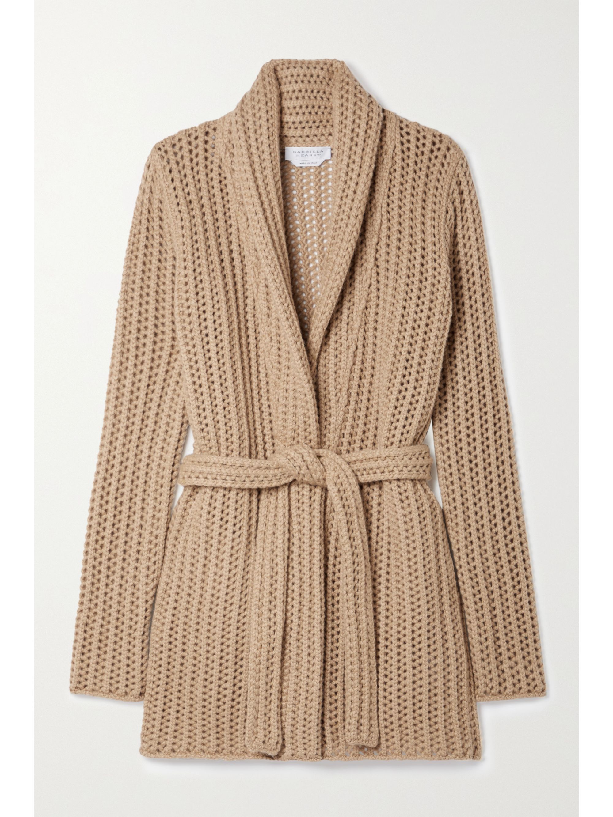 camel belted cardigan