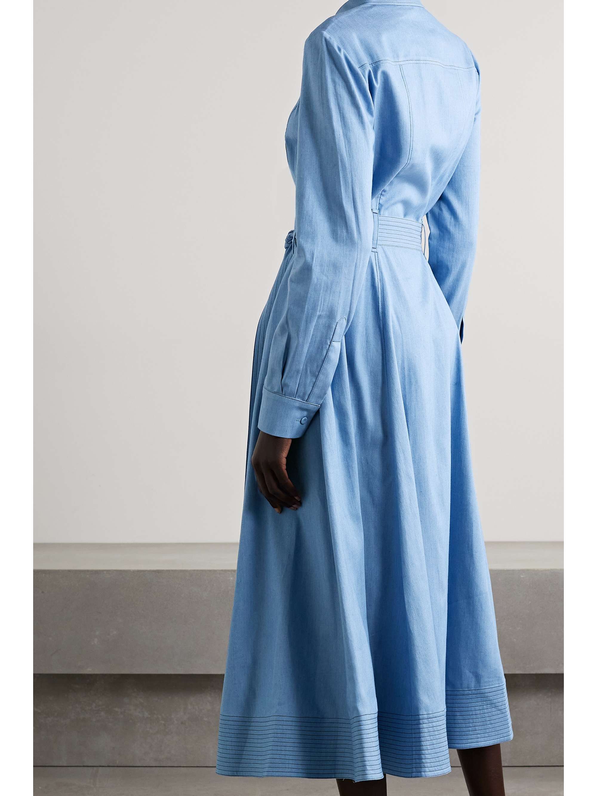 GABRIELA HEARST Sola belted cotton and silk-blend chambray midi shirt dress