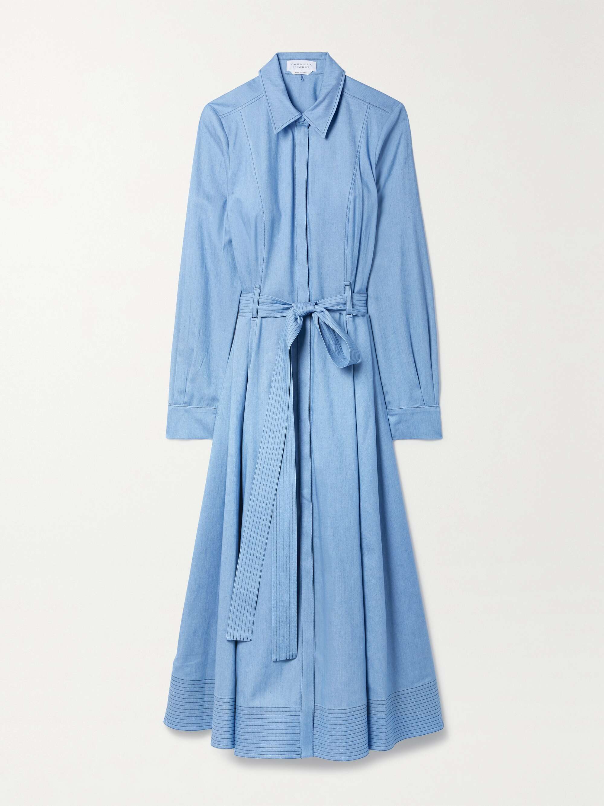 GABRIELA HEARST Sola belted cotton and silk-blend chambray midi shirt ...