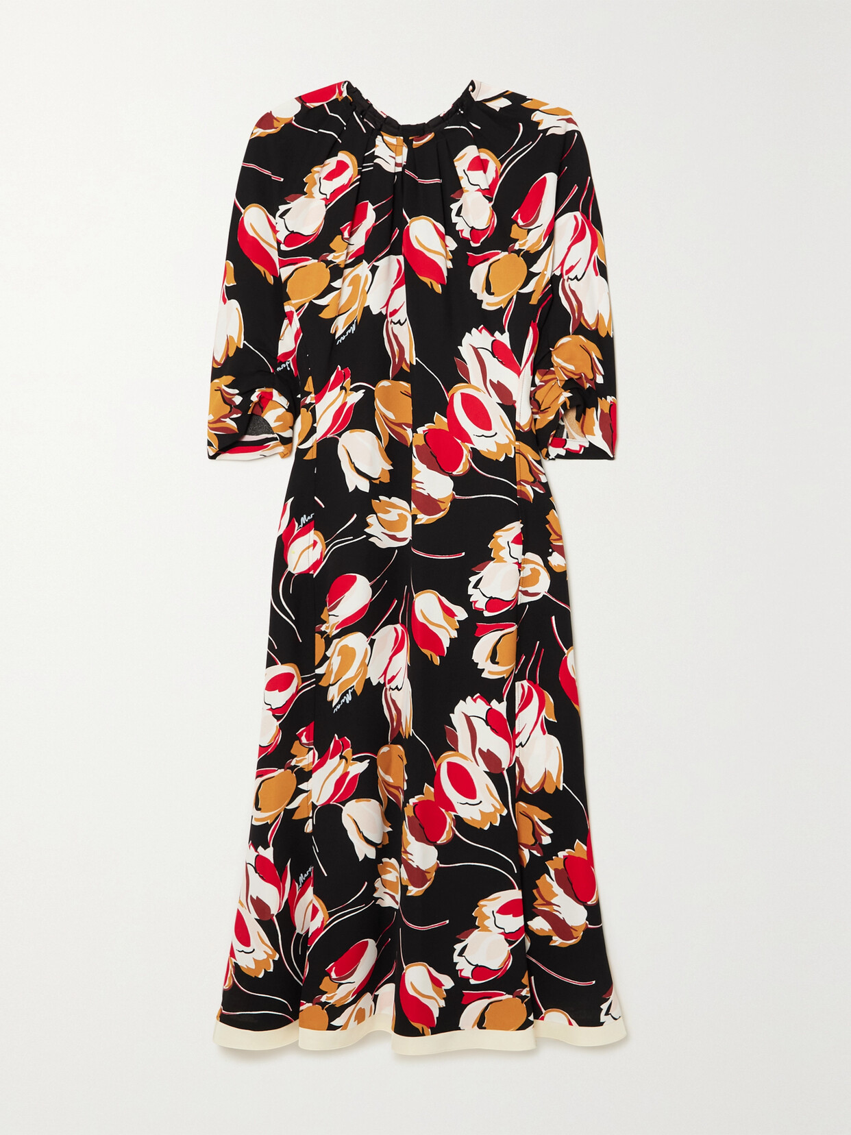 Marni Satin-trimmed Floral-print Crepe Midi Dress