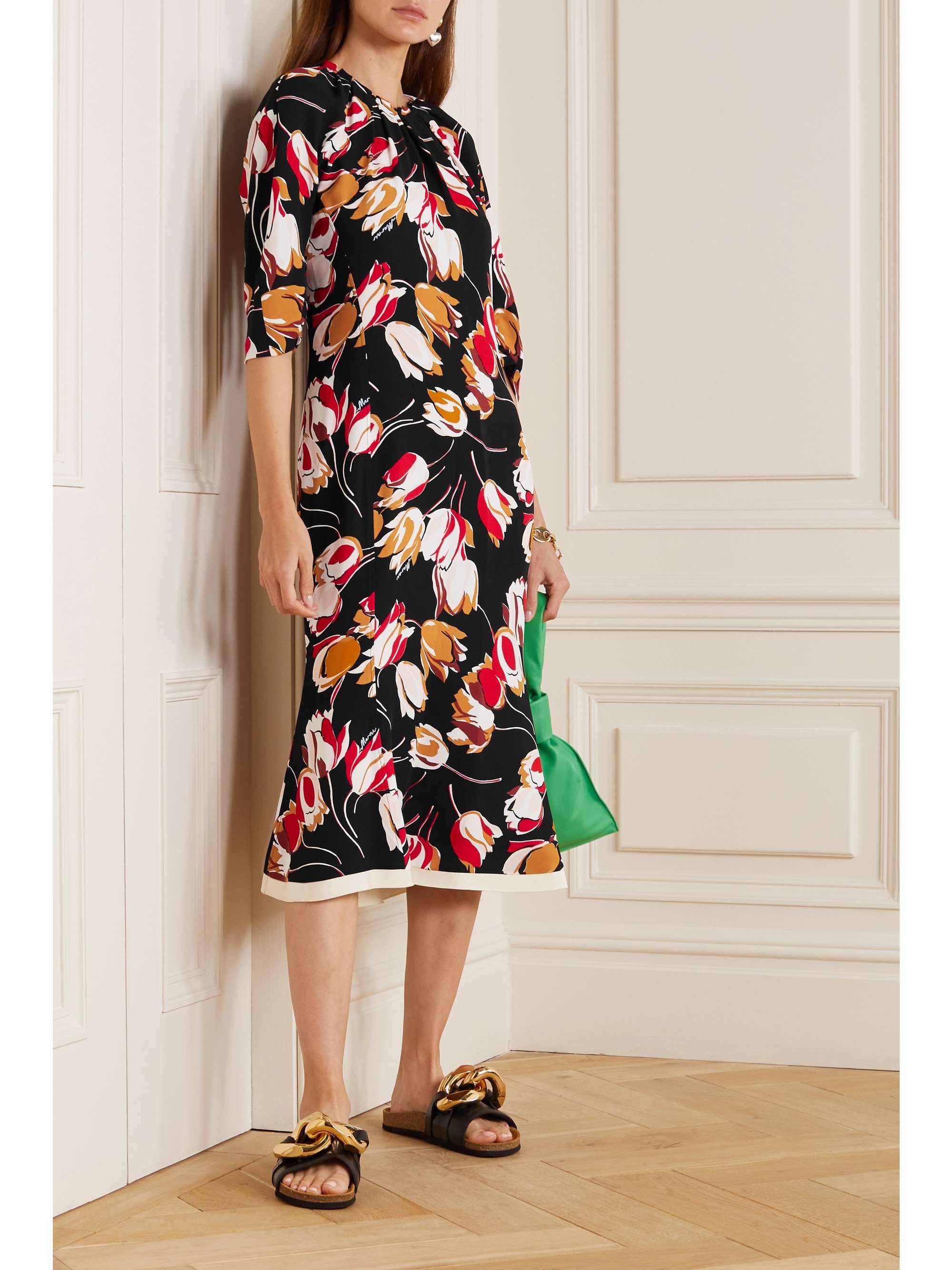 floral-print crepe midi dress | MARNI 