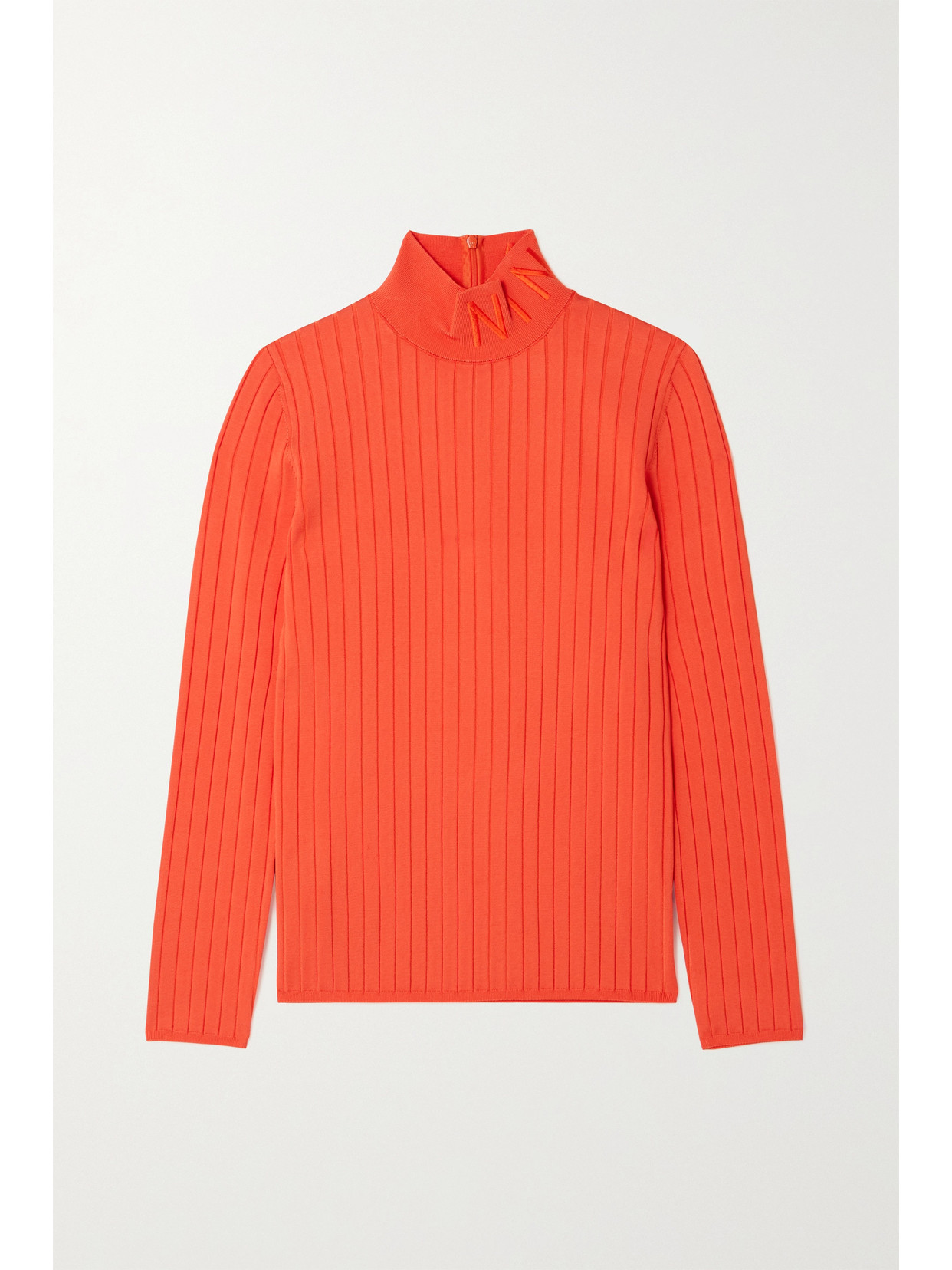 Nina Ricci - Embroidered Ribbed-knit Turtleneck Top - Orange