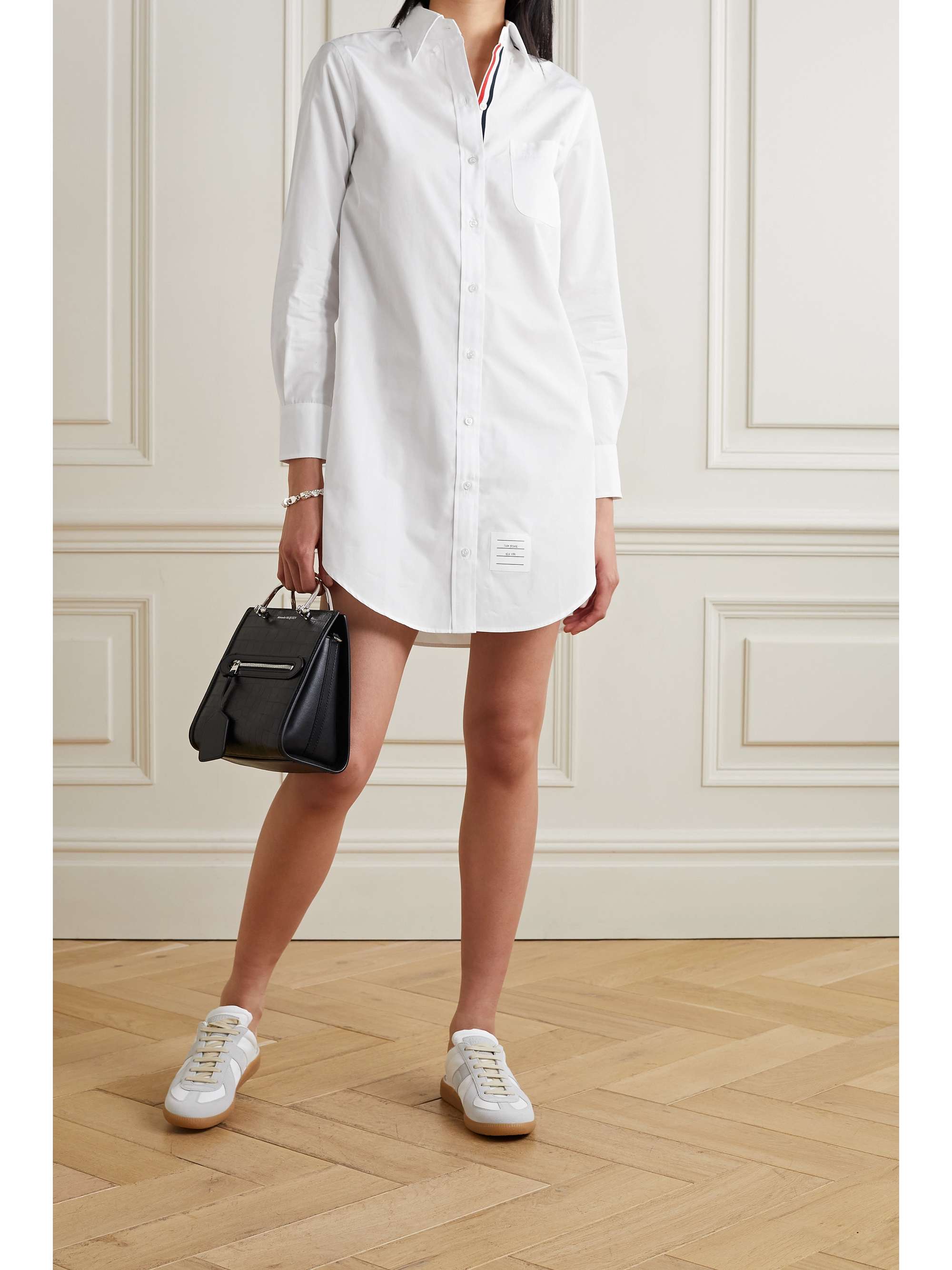 White Appliquéd cotton-poplin mini 