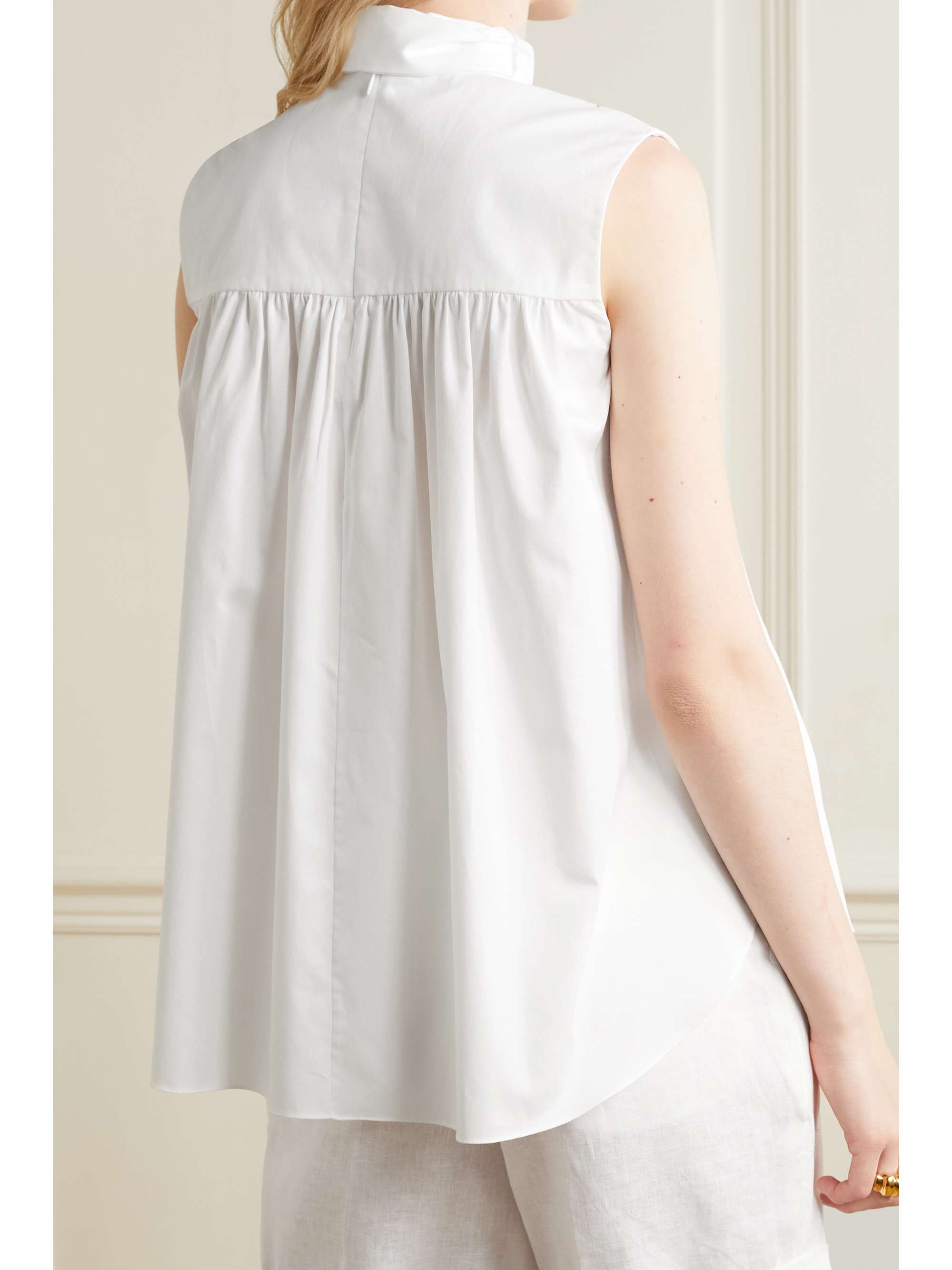 ADAM LIPPES Bow-embellished gathered cotton-poplin top