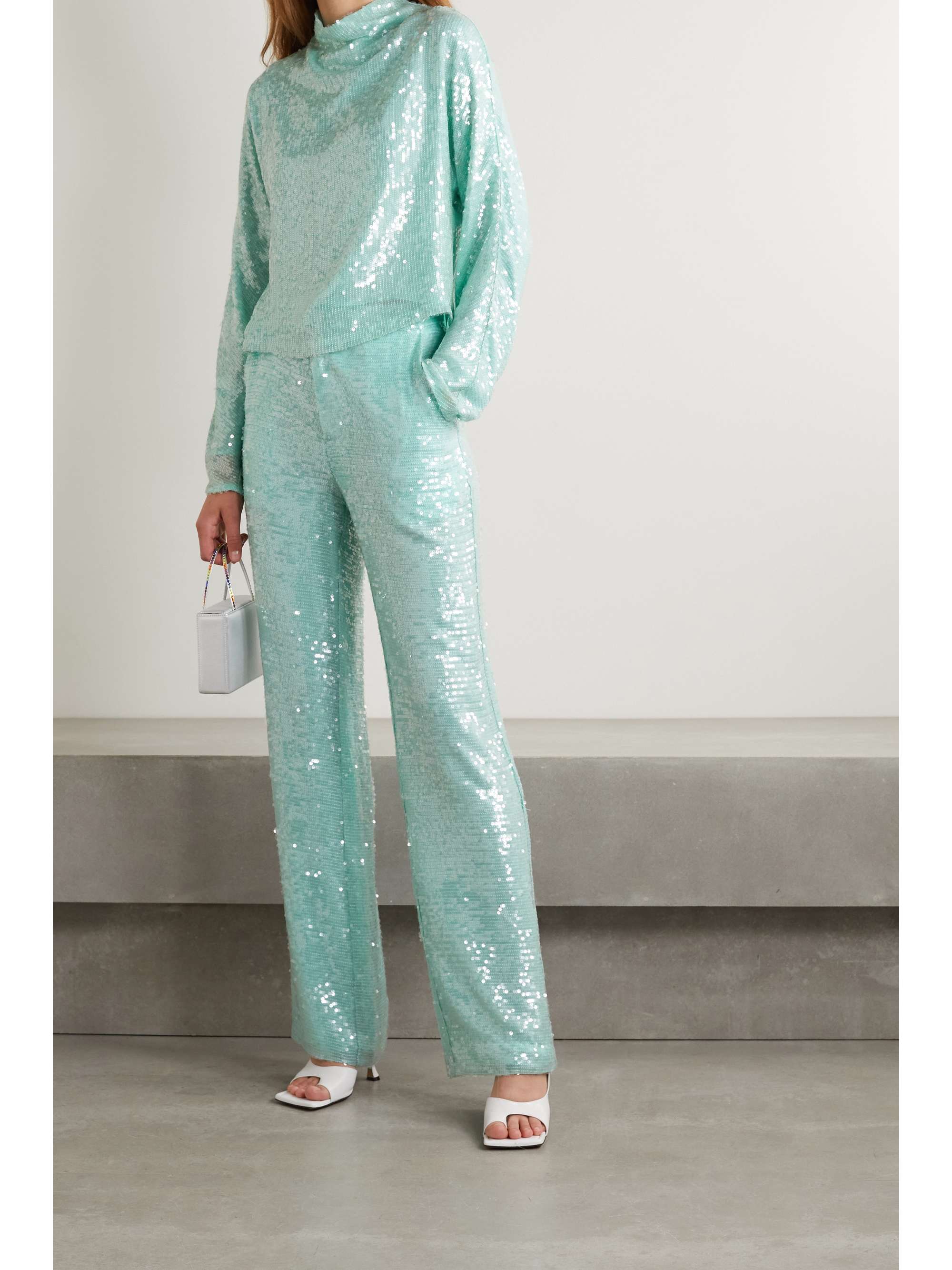 LAPOINTE Sequined organza straight-leg pants