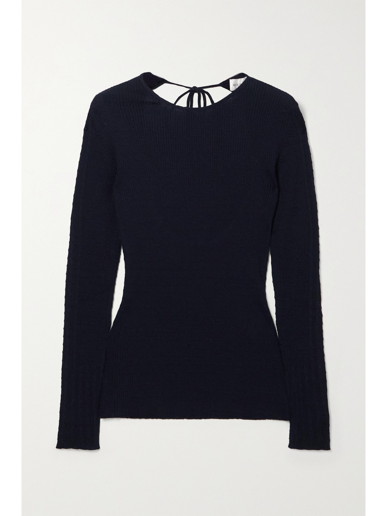Shop Victoria Beckham Open-back Ribbed Merino Wool Sweater In Blue