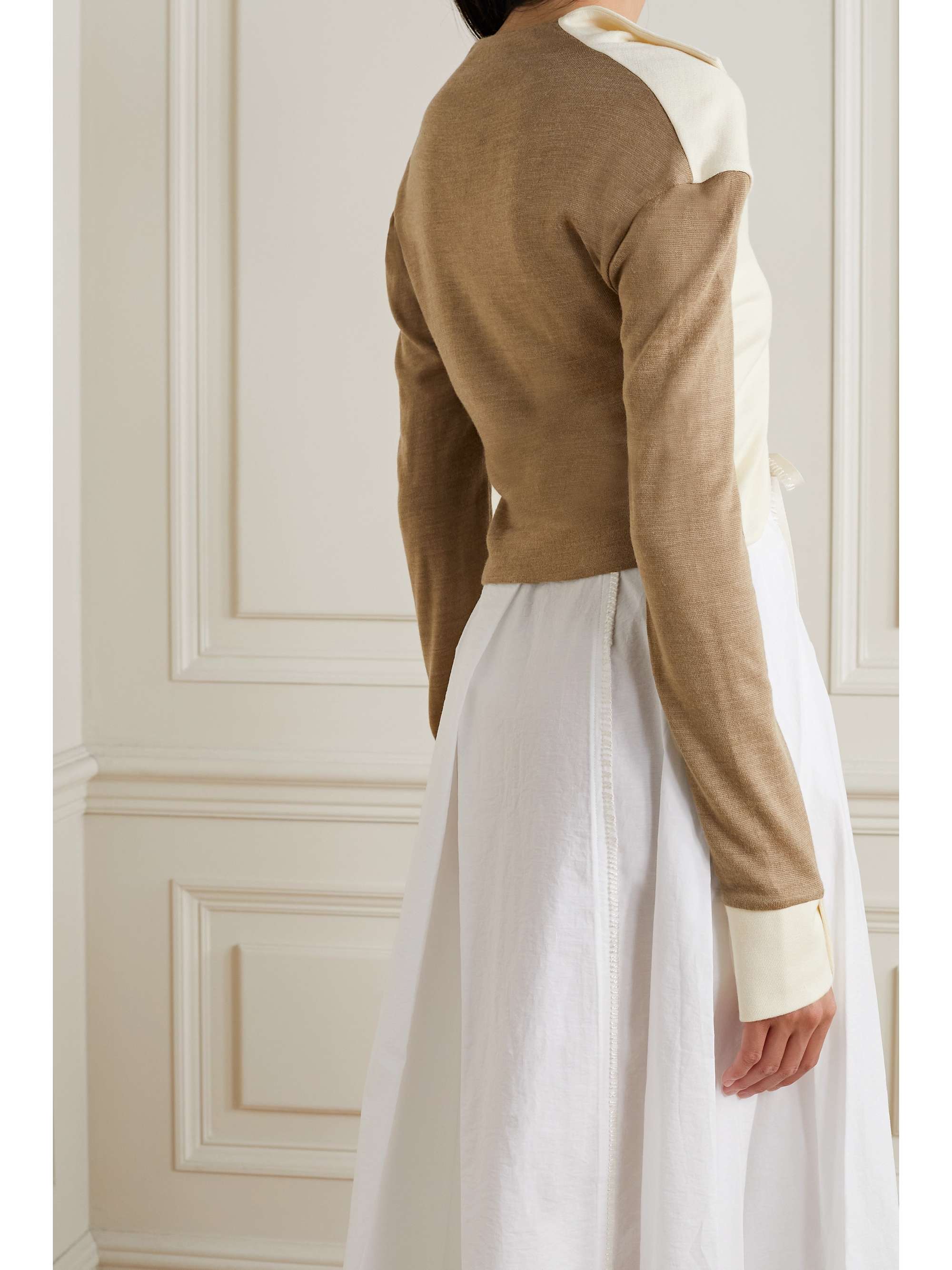 AAIZÉL + NET SUSTAIN cropped two-tone knitted cardigan