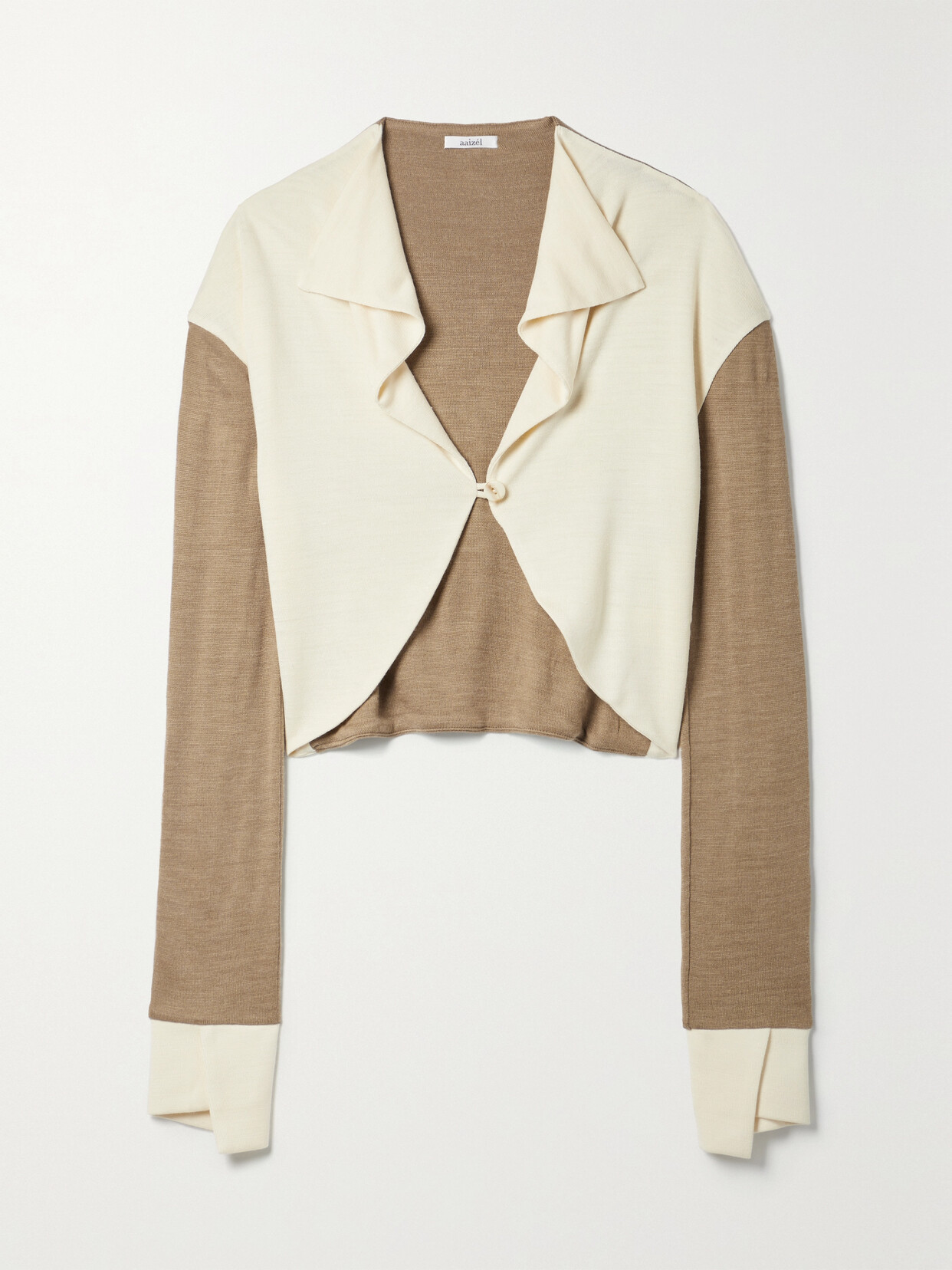 Aaizél + Net Sustain Cropped Two-tone Knitted Cardigan In Cream