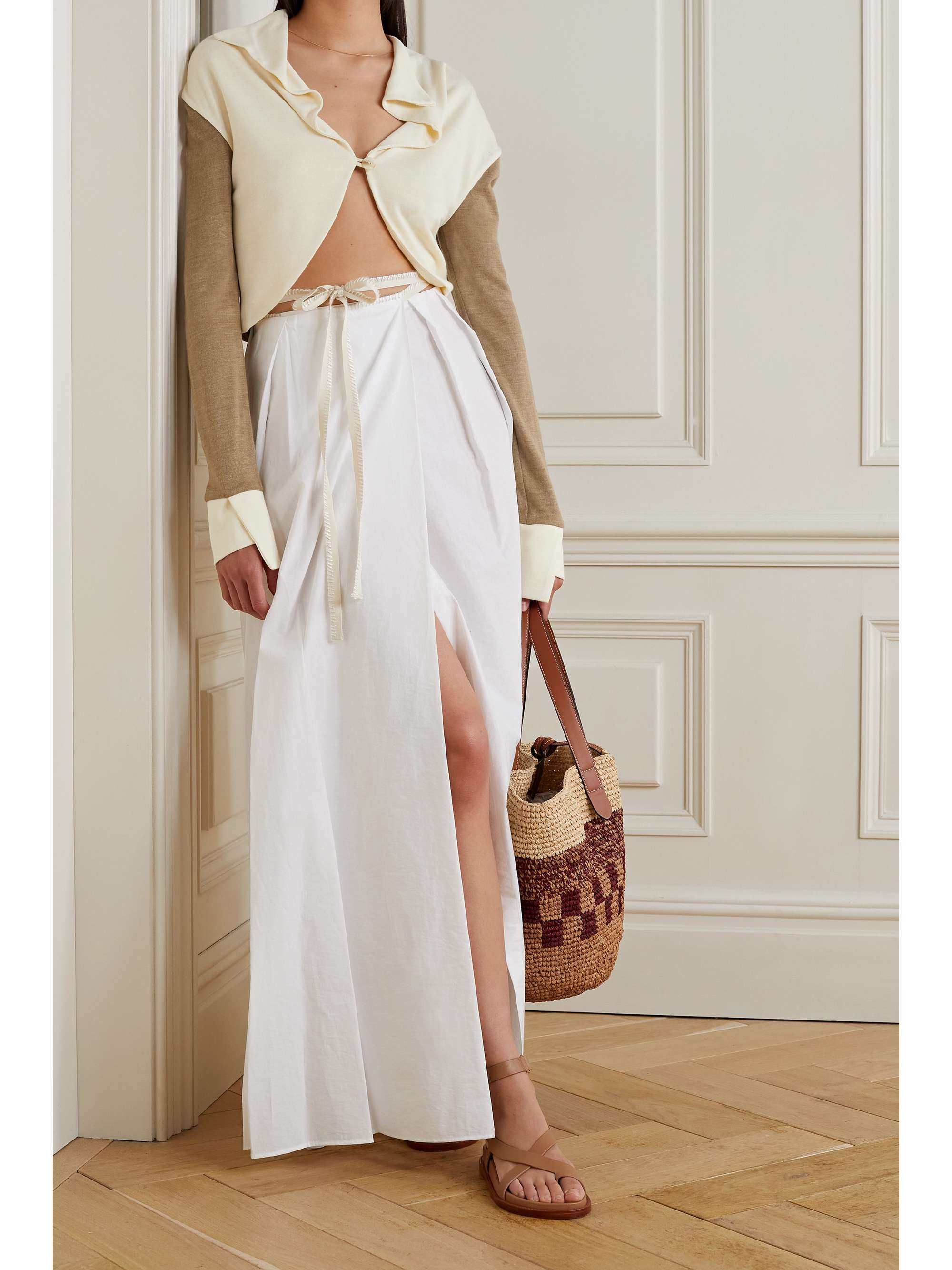 AAIZÉL + NET SUSTAIN cropped two-tone knitted cardigan