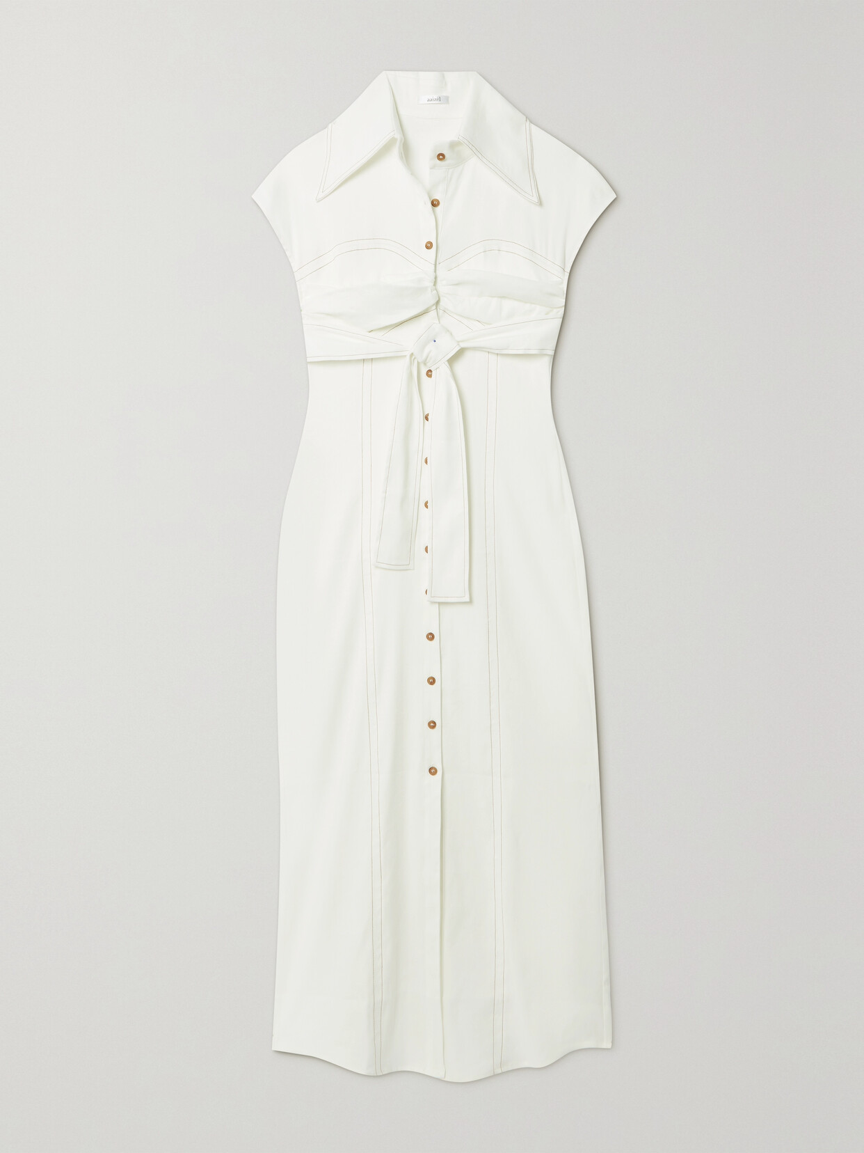 Aaizél + Net Sustain Belted Linen-blend Maxi Shirt Dress In Ivory